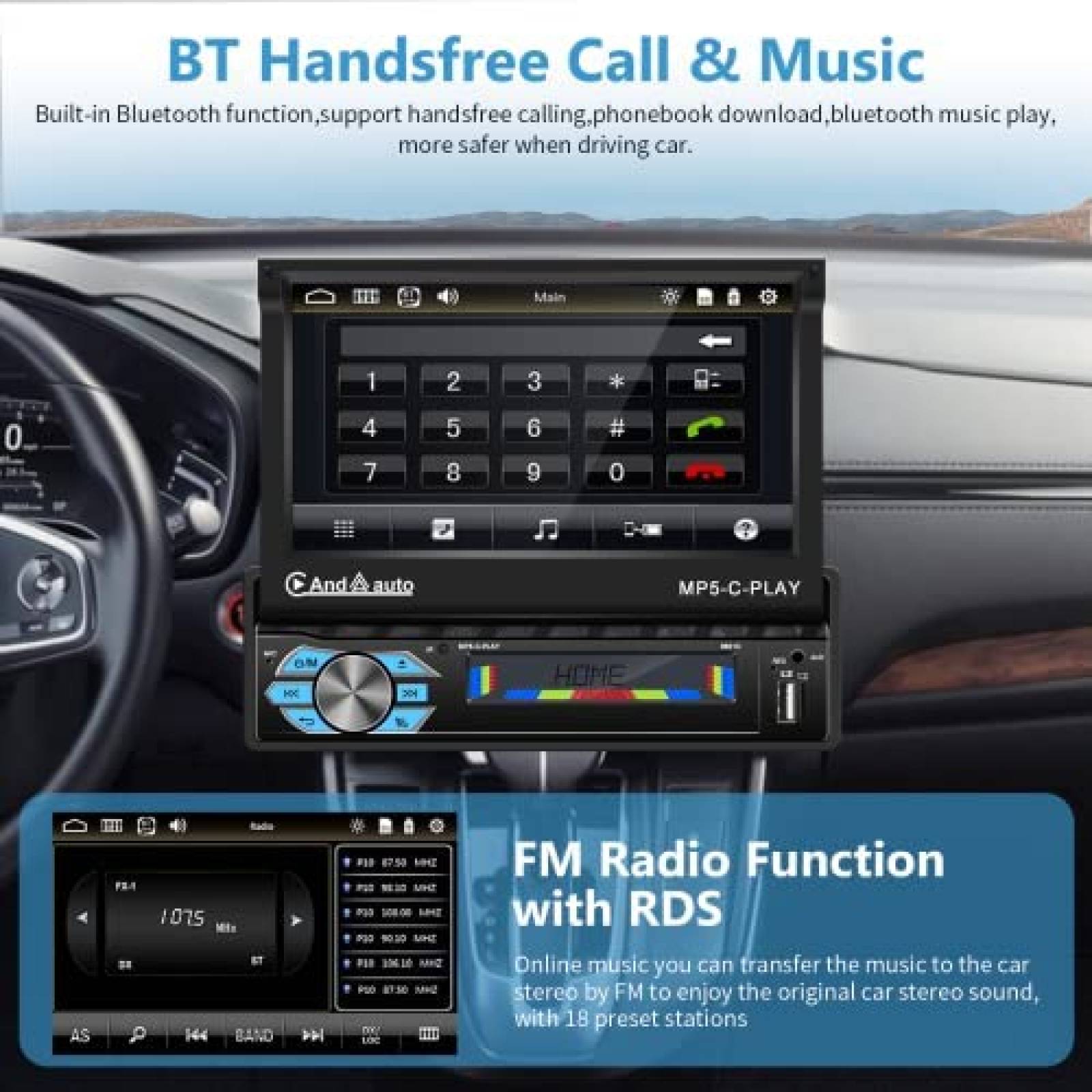 Estereo para Auto podofo 7'' Tactil Con Camara -Negro