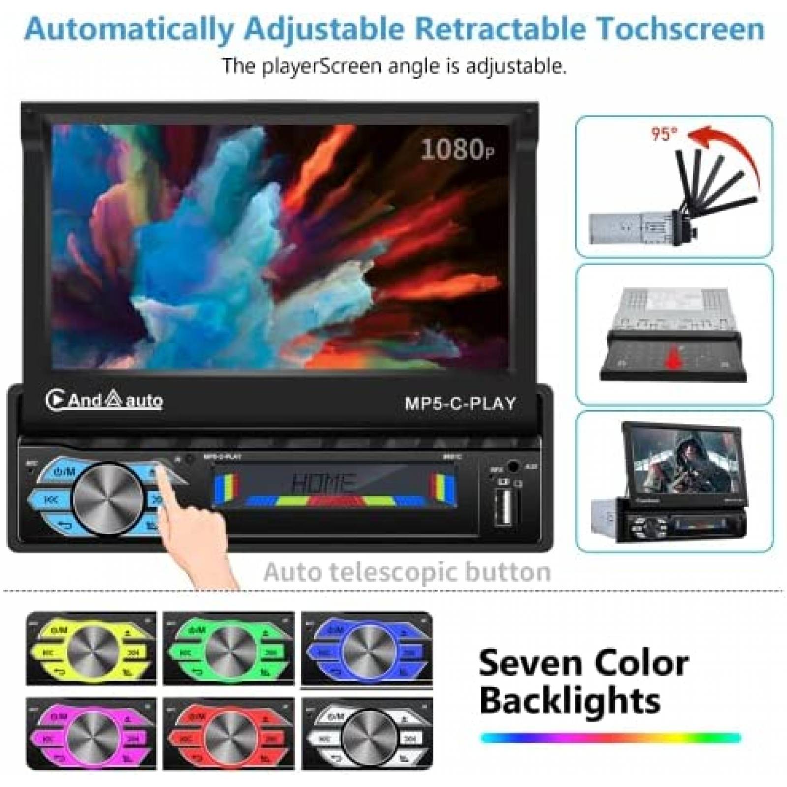 Estereo para Auto podofo 7'' Tactil Con Camara -Negro