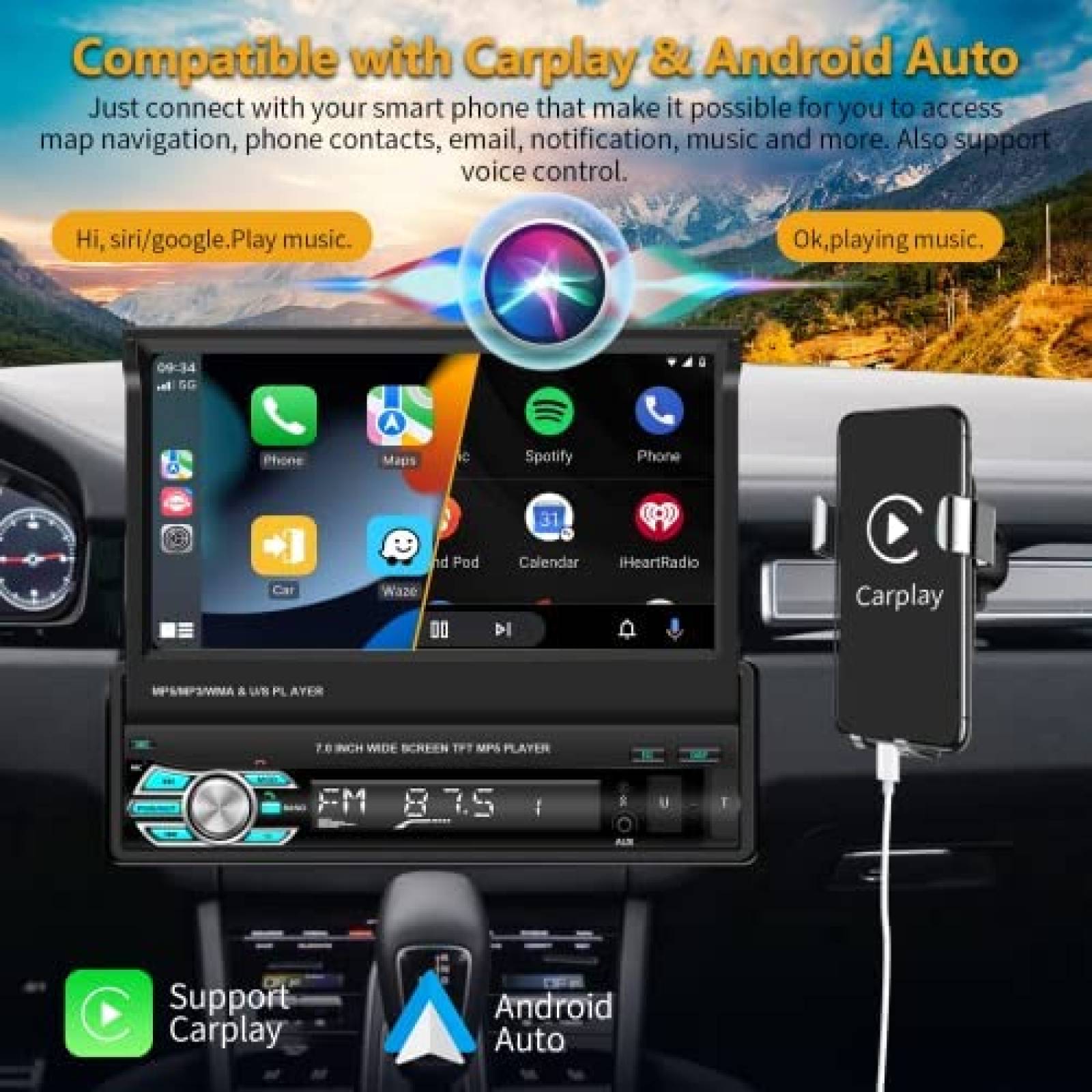 Estereo Auto Podofo 7" Touch 1 Din Bluetooth Camara -Negro