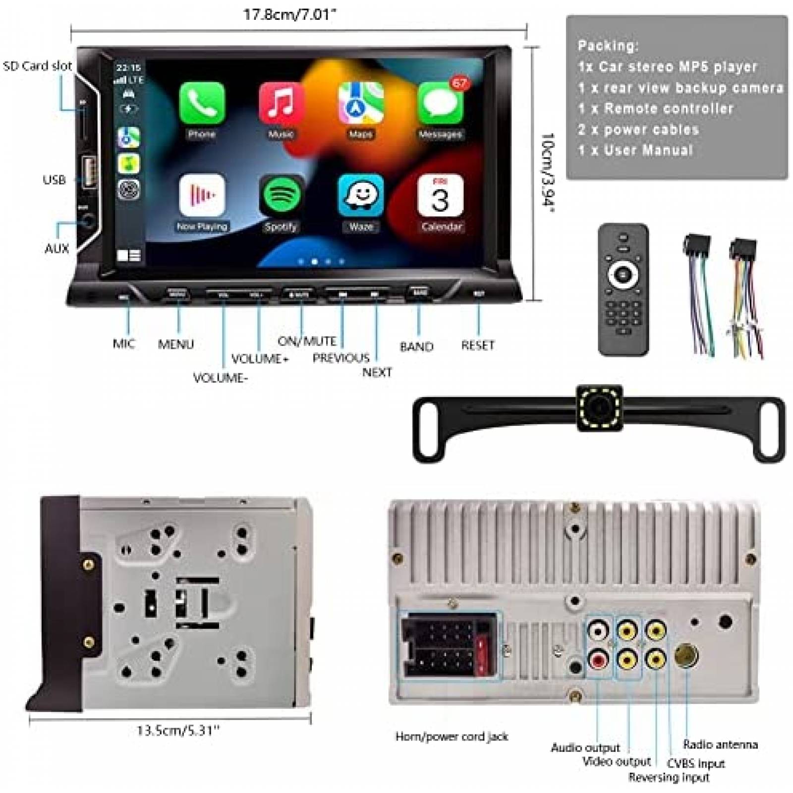 Estereo De Coche Leadfan Doble Din Bluetooth 7 Pulgadas