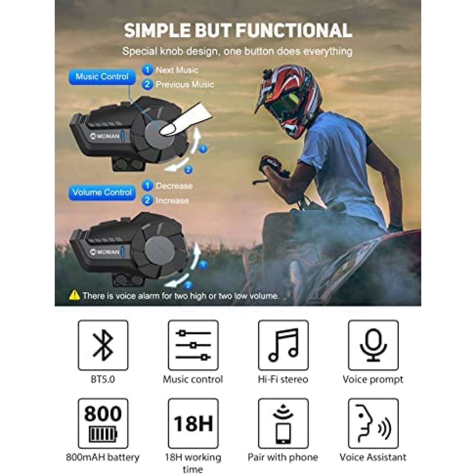 Intercomunicador De Casco MOMAN H2 2 Piezas -Negro