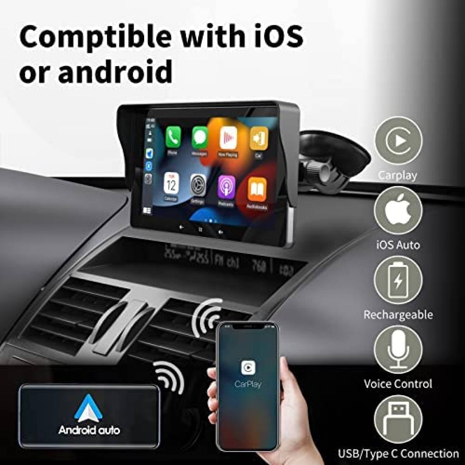 Pantalla Portatil para Auto Hinine 7" Gps Bluetooth -Negro