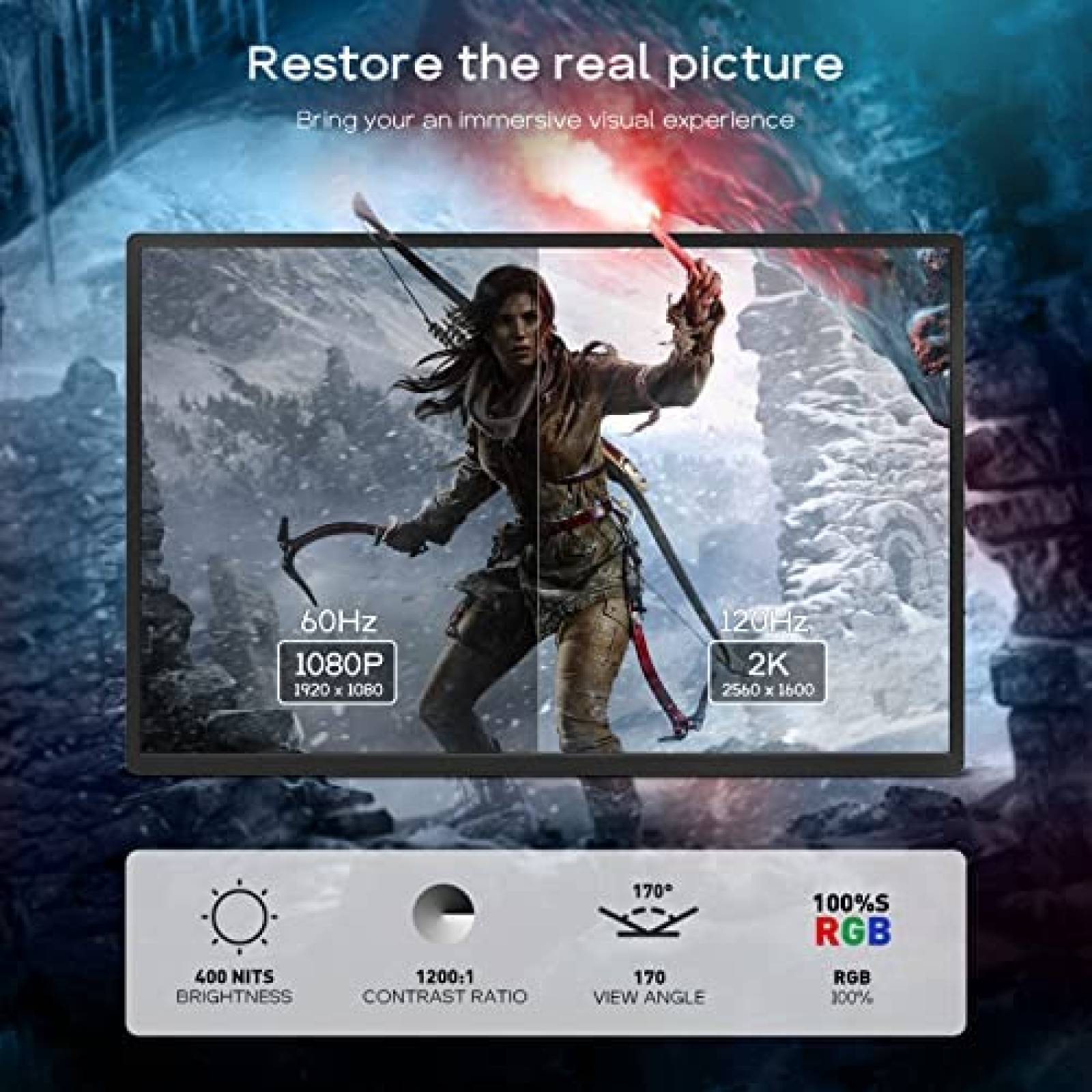 Monitor Portatil AYY 16'' 2K 120Hz 2560x1600 QHD HDMI USB-C