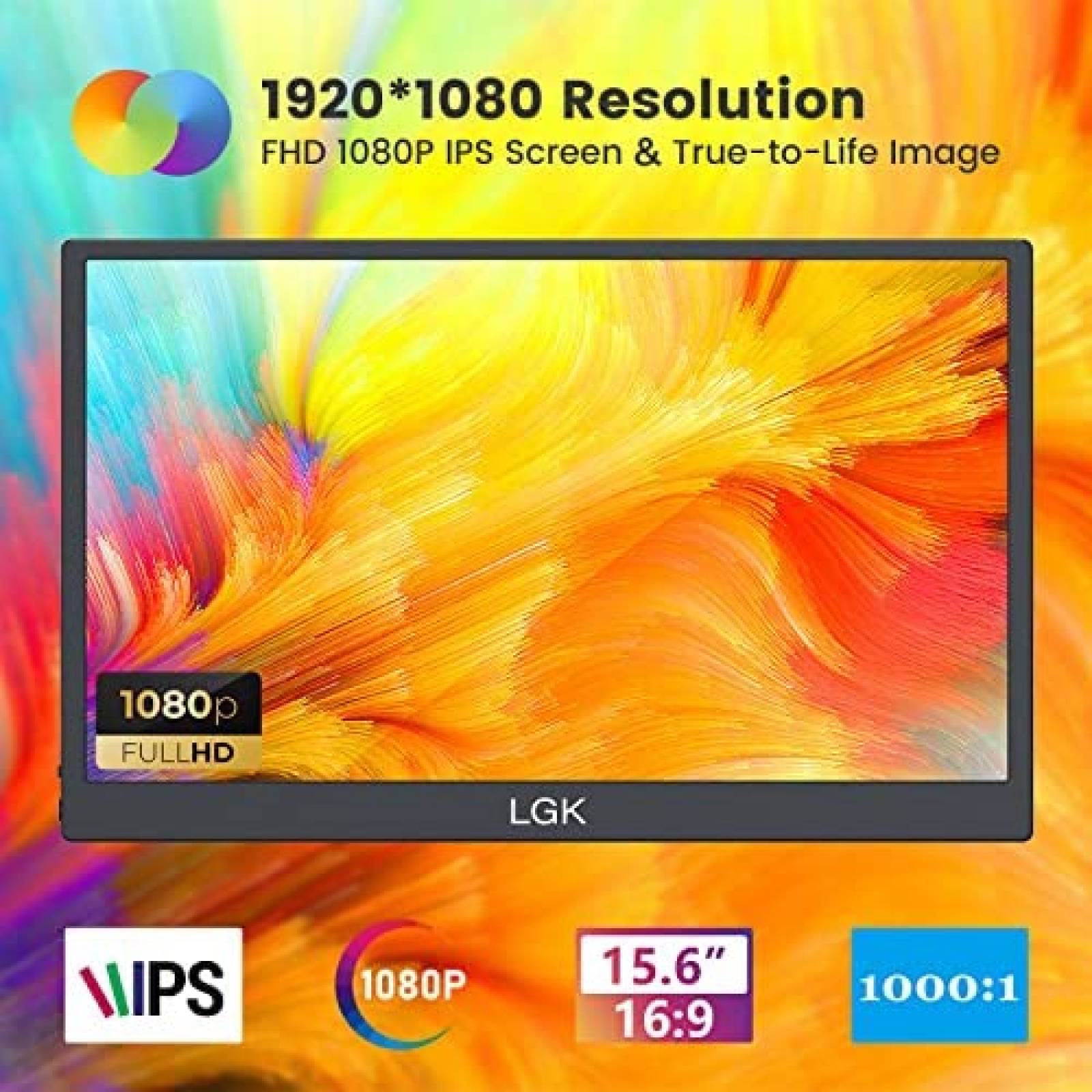 Monitor LGK Portable 15.6 Pulgadas 1080p USB-C -Negro