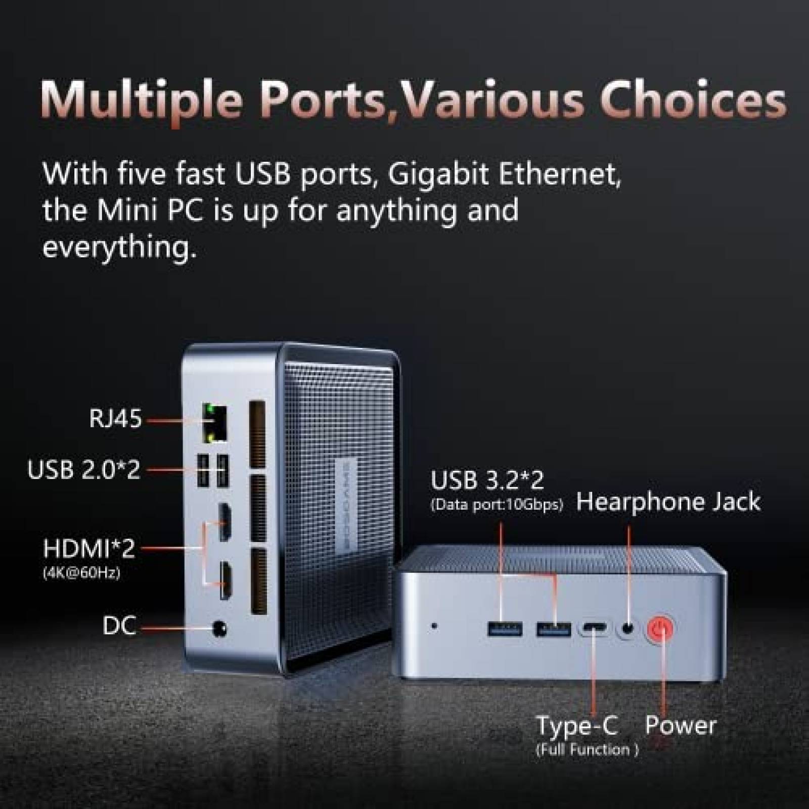 Mini PC Gamer BOSGAME AMD Ryzen 5 16GB RAM 512GB SSD -Gris