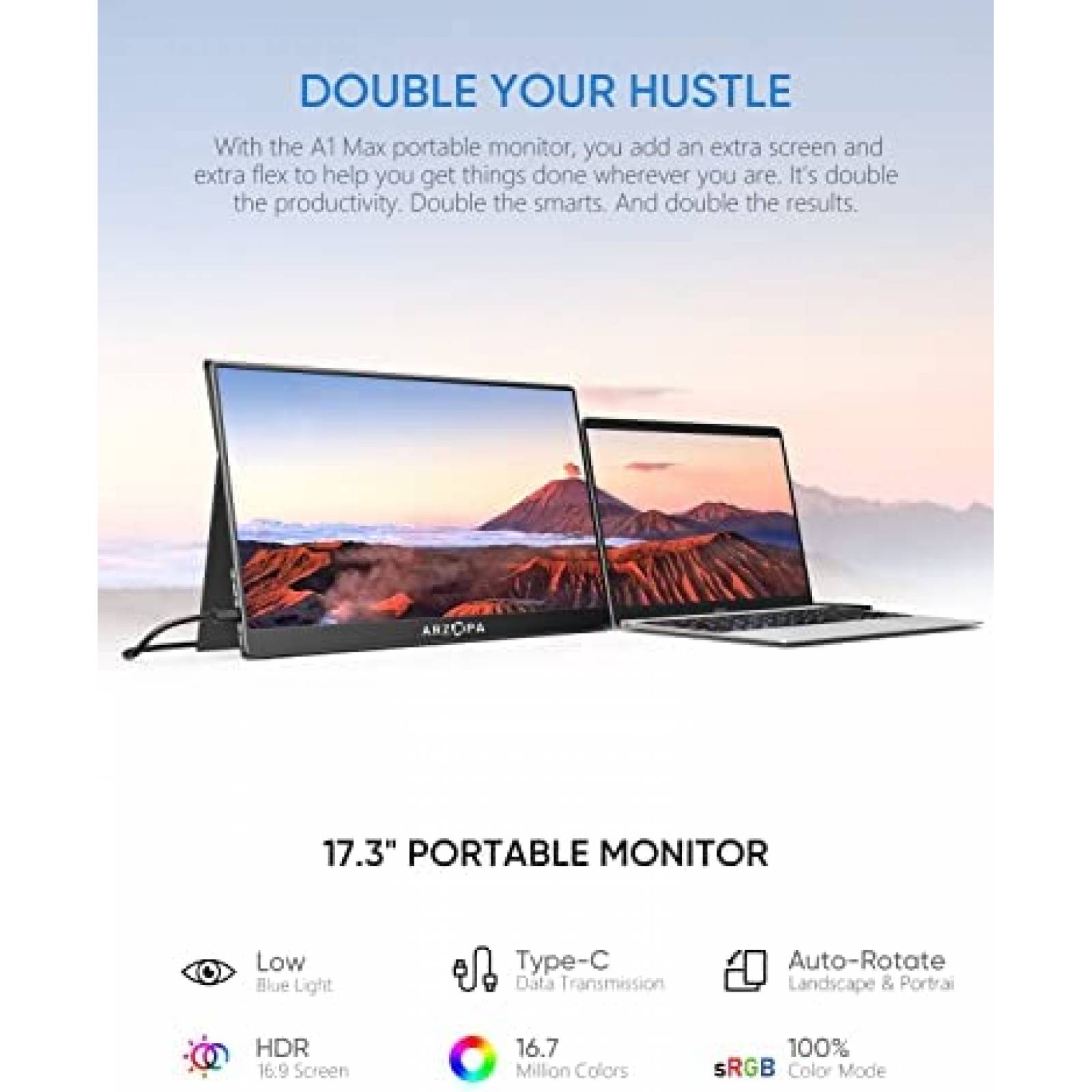 Monitor Portatil Arzopa 17.3'' 60Hz 1080P FHD HDMI -Negro