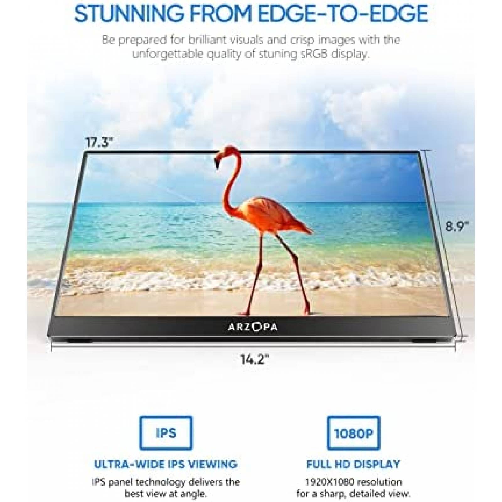 Monitor Portatil Arzopa 17.3'' 60Hz 1080P FHD HDMI -Negro