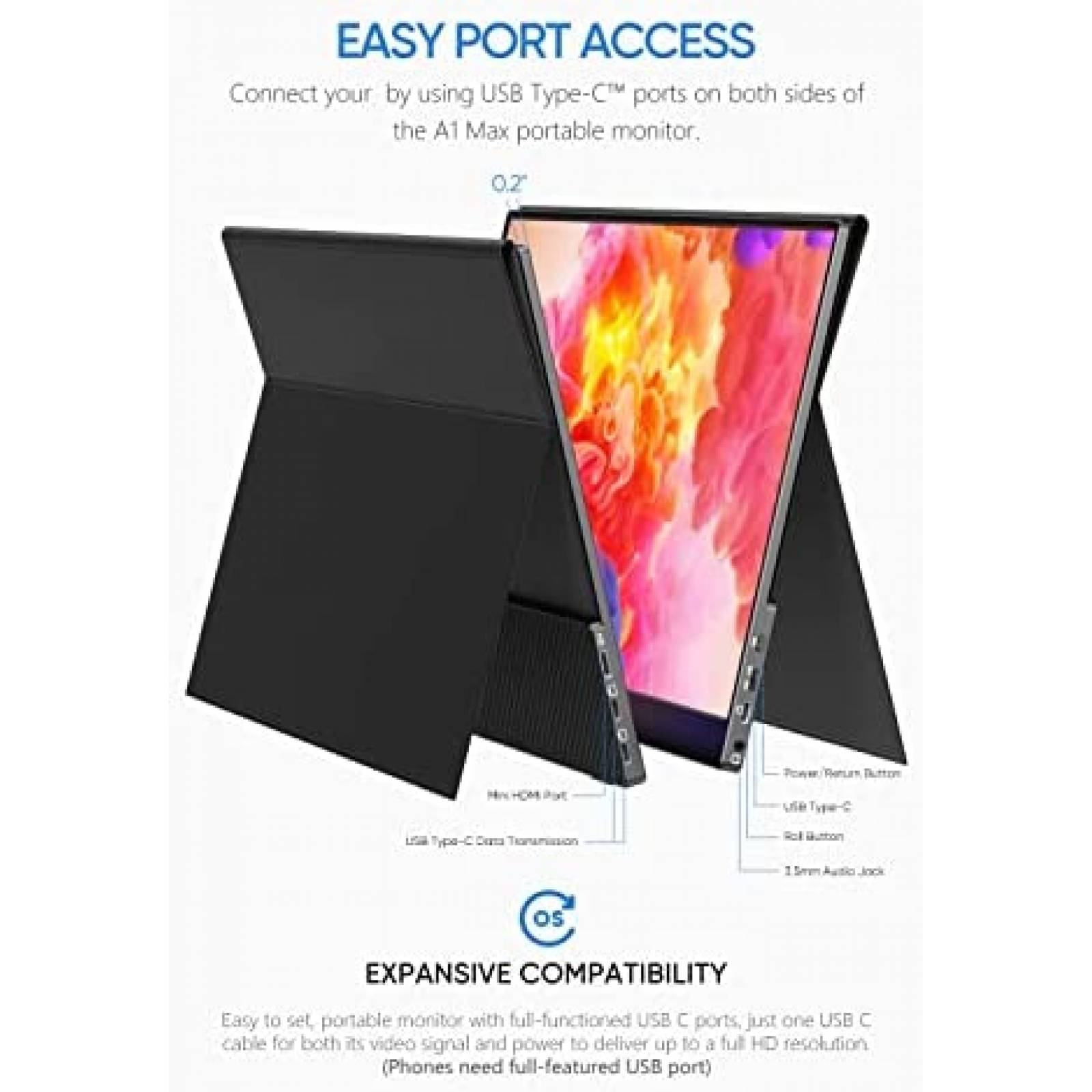 Monitor Portatil Arzopa 17.3'' 60Hz 1080P FHD HDMI -Negro