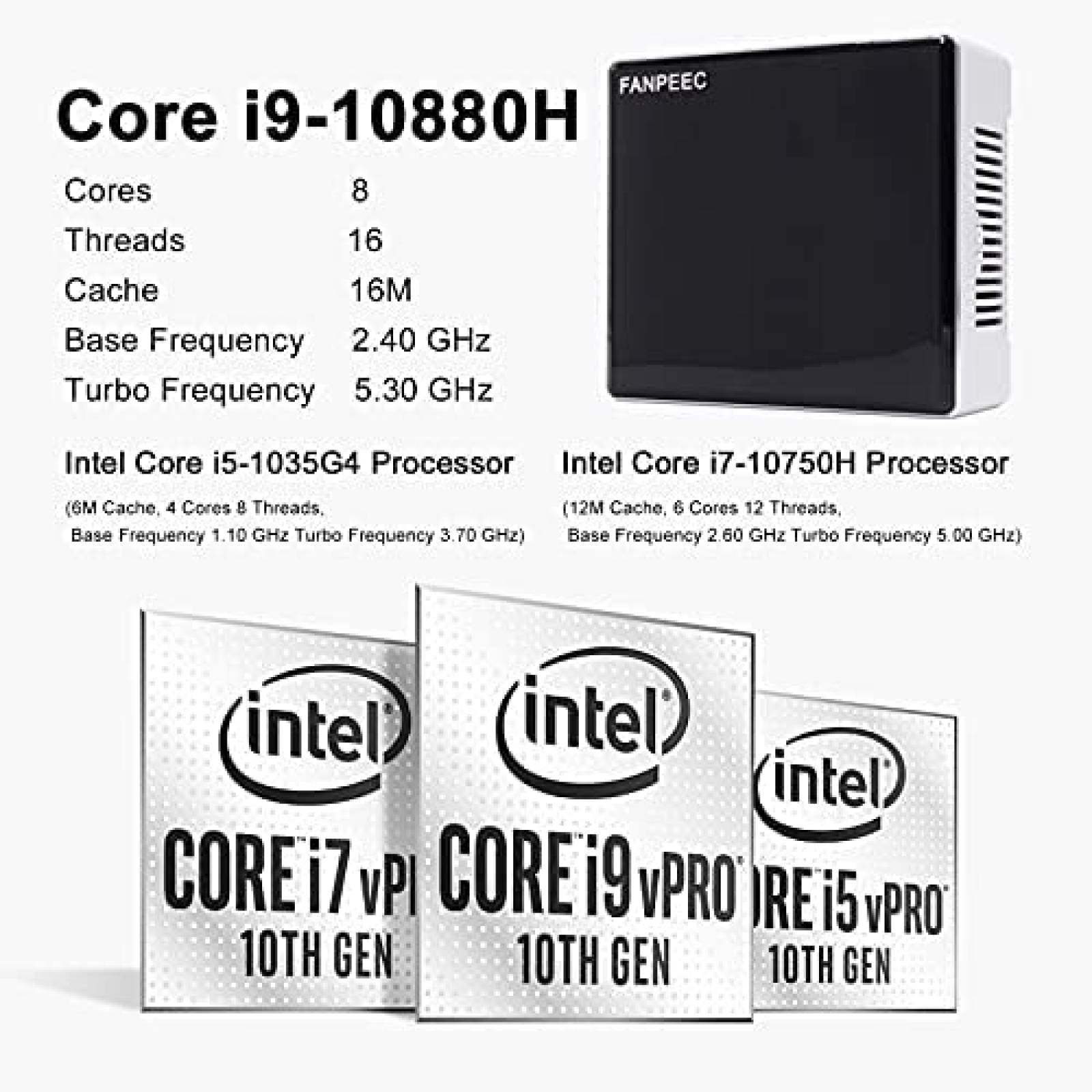 Mini PC FANPEEC Core i9 32GB RAM 512GB SSD 4K UHD -Blanco