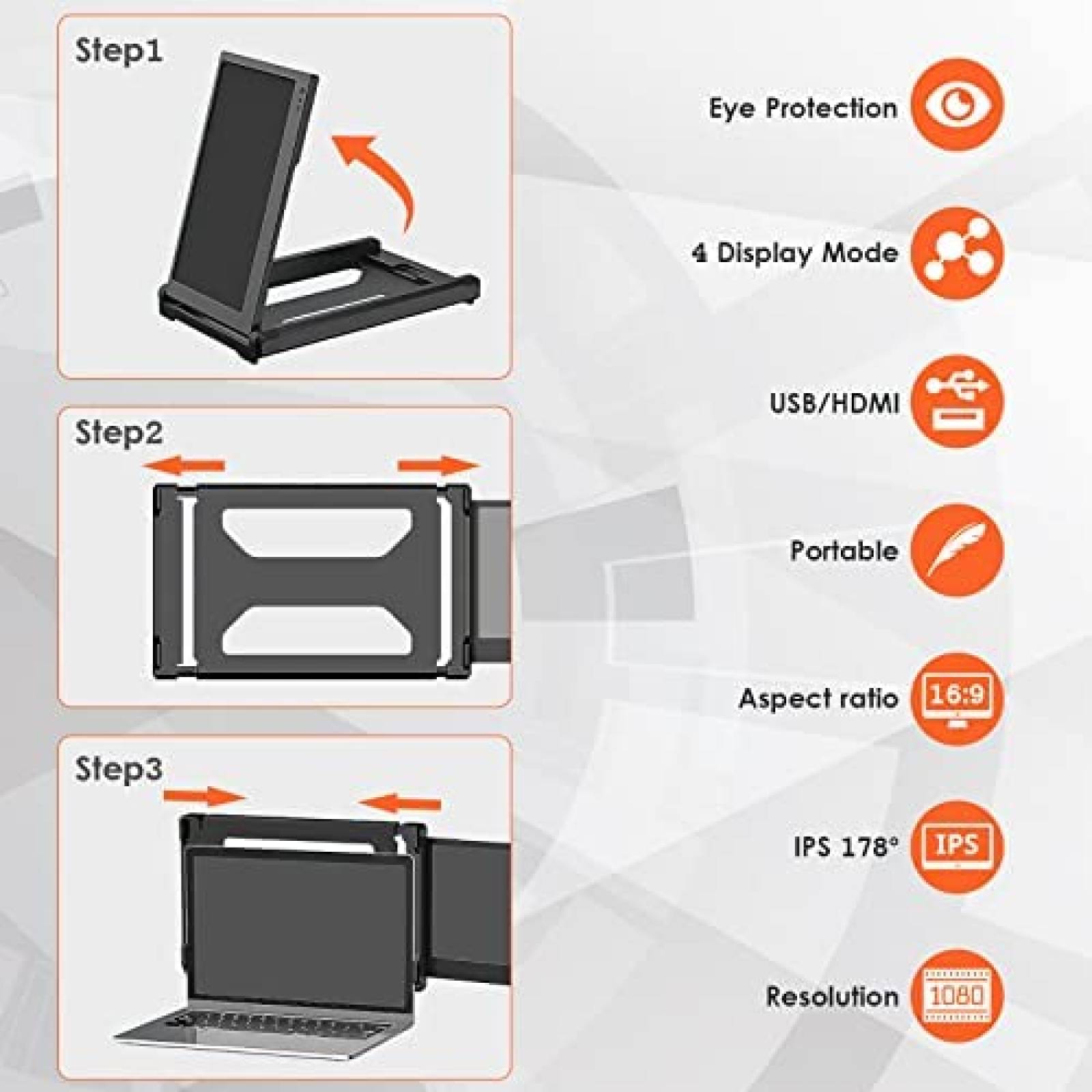Monitor Para Laptop KEFEYA 12'' Full HD Multicompatible