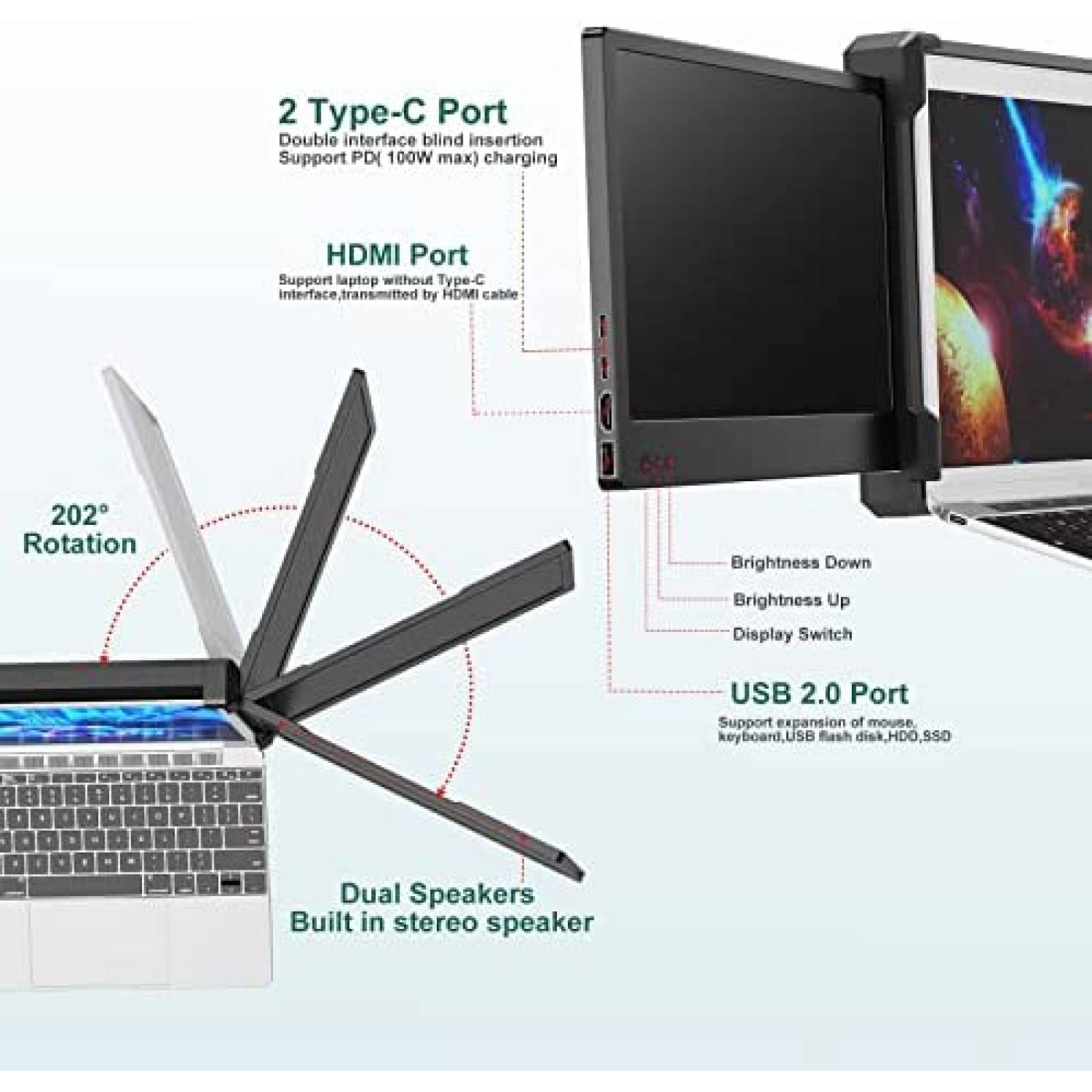 Extensor De Pantalla Para Laptop Fagomfer 12'' -Negro