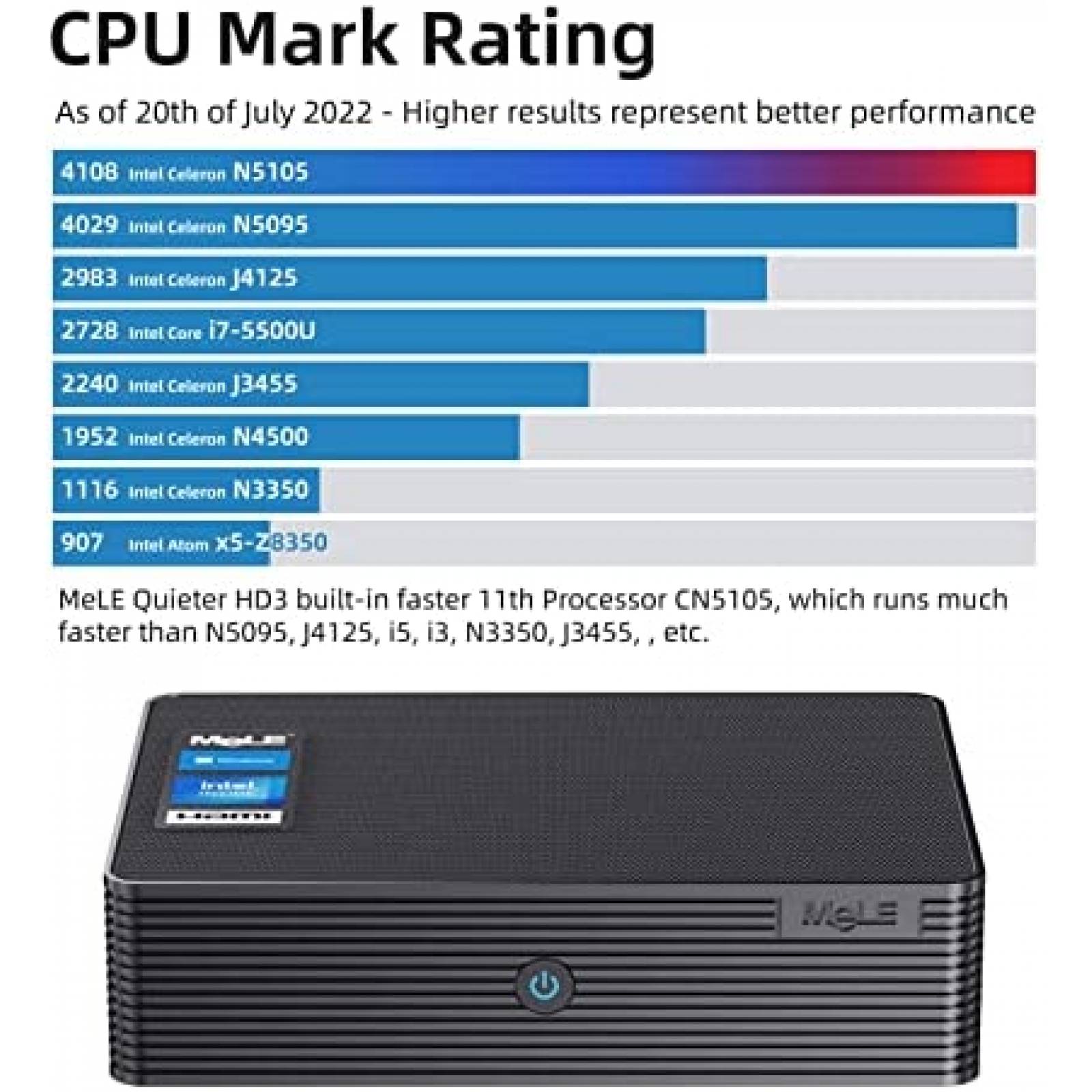 Mini PC MeLE Quieter HD3Q Intel N5105 16GB 512GB -Negro