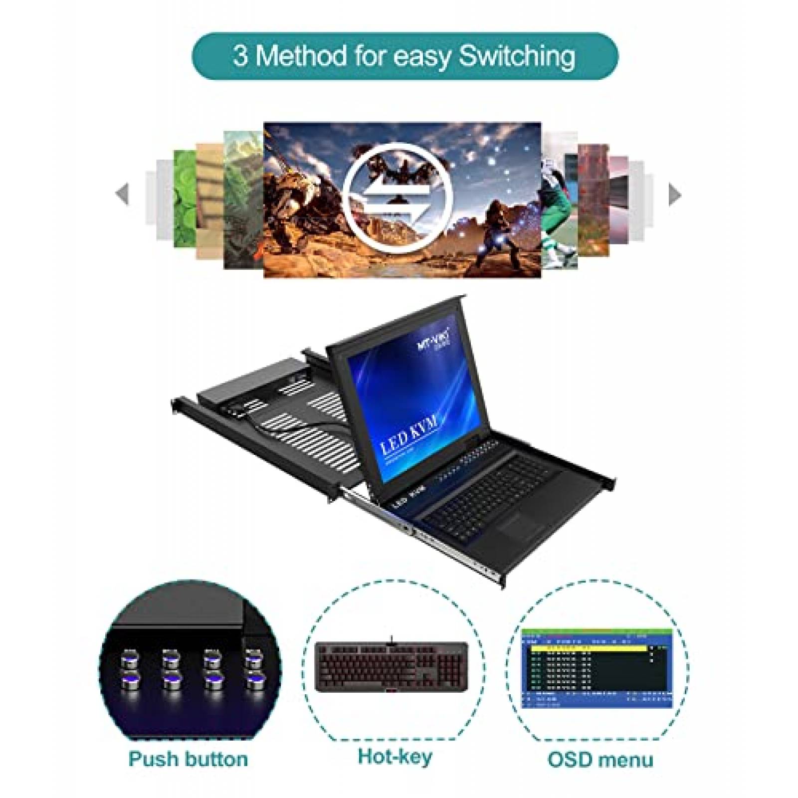 Montaje en Rack de 1U MT-VIKIConmutador de Puertos VGA