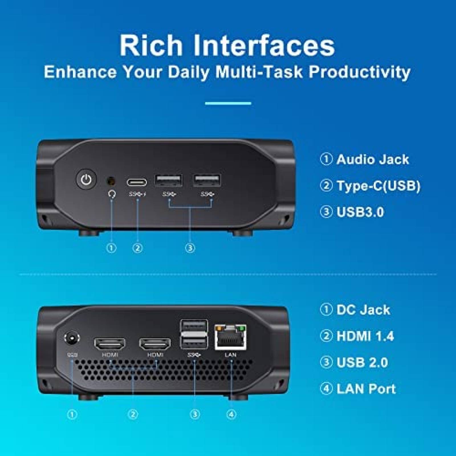 Mini PC wowe AMD Excavator A9-9400 8GB 128GB -Negro