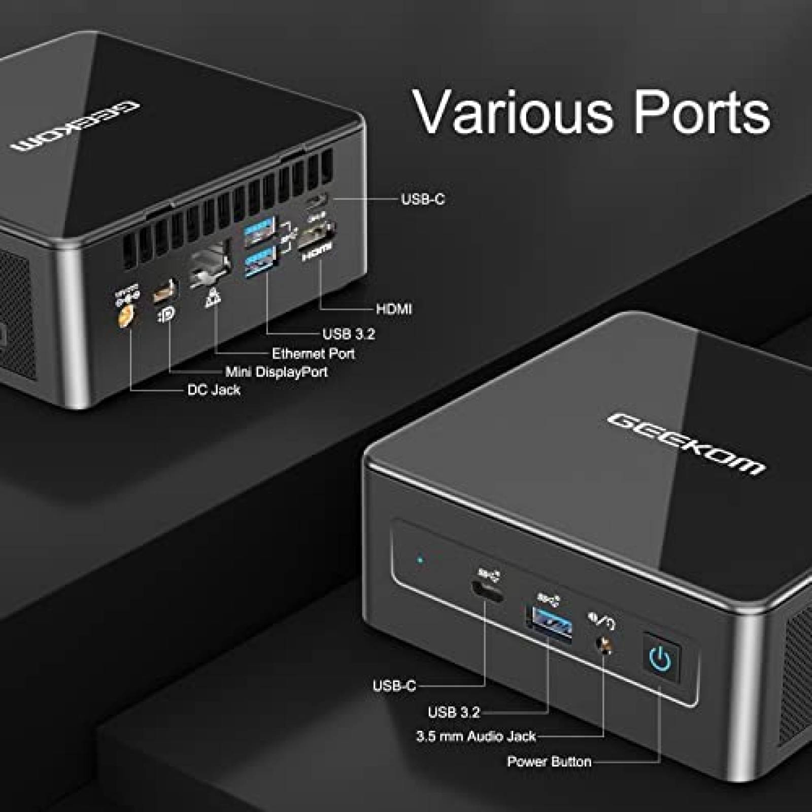 Mini PC GEEKOM IT8 Intel Core i3 8GB RAM 256GB SSD -Negro