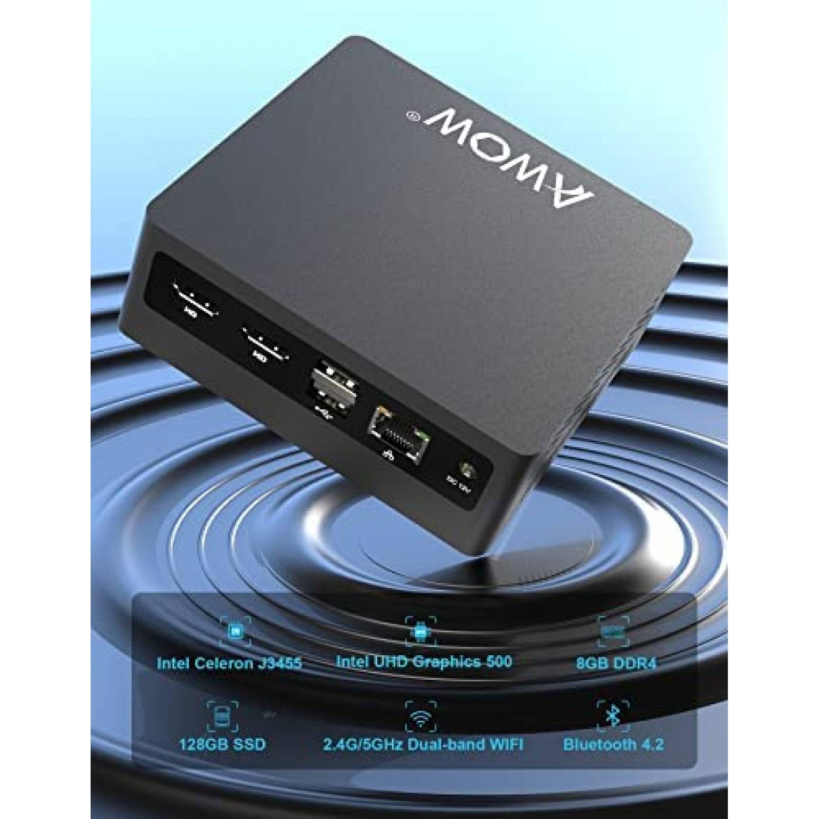 Mini PC AWOW Intel Celeron J3455 8GB DDR4 128GB SSD -Negro