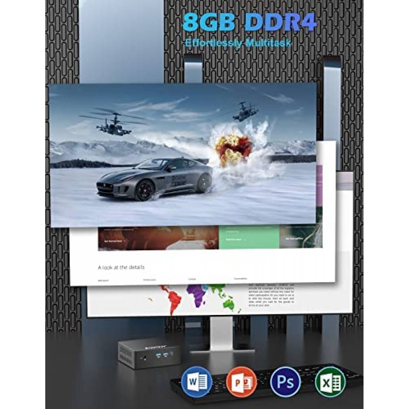 Mini PC AWOW Intel Celeron J3455 8GB DDR4 128GB SSD -Negro