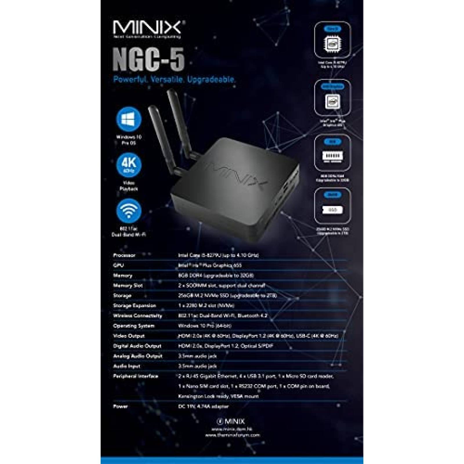 Mini PC Minix NGC-5 i5 8GB 256GB SSD W10 Pro -Negro
