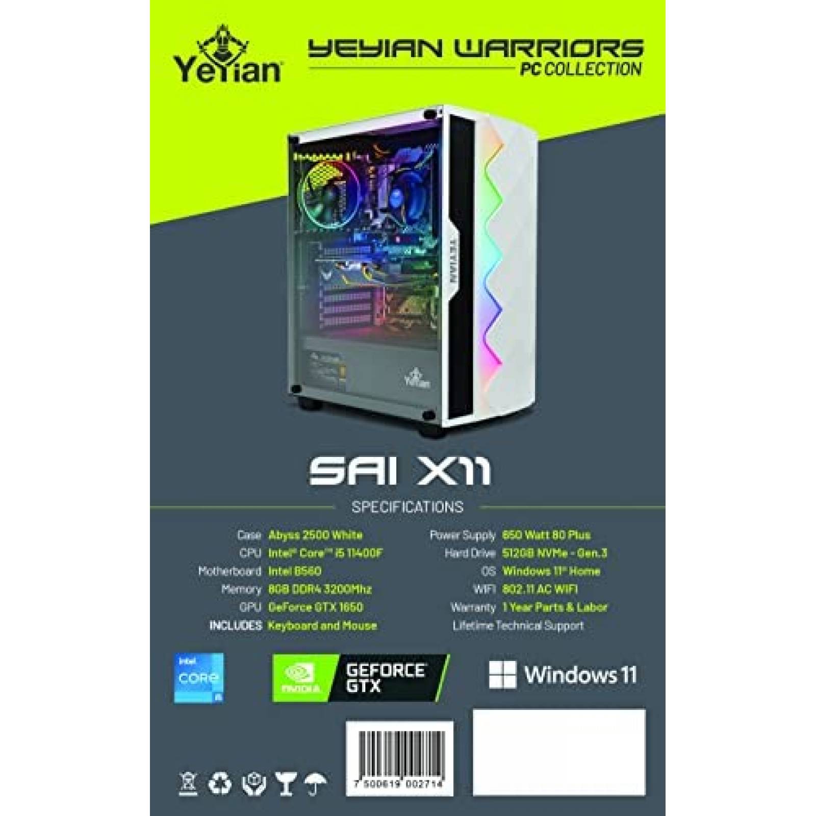 Desktop Gamer YEYIAN i5 GTX1650 8GB 500GB Windows 11 Home