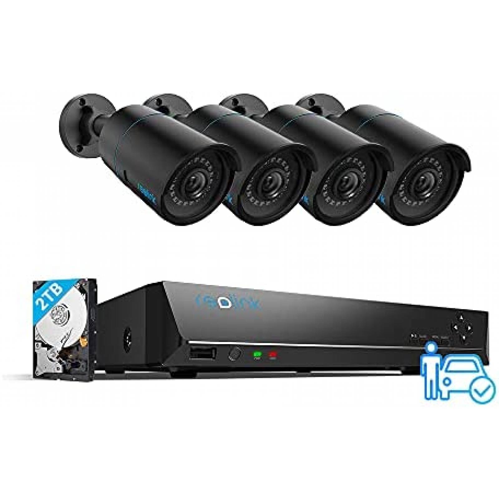 Kit de Vigilancia Reolink 8CH 2TB con 4 Camaras PoE -Negro