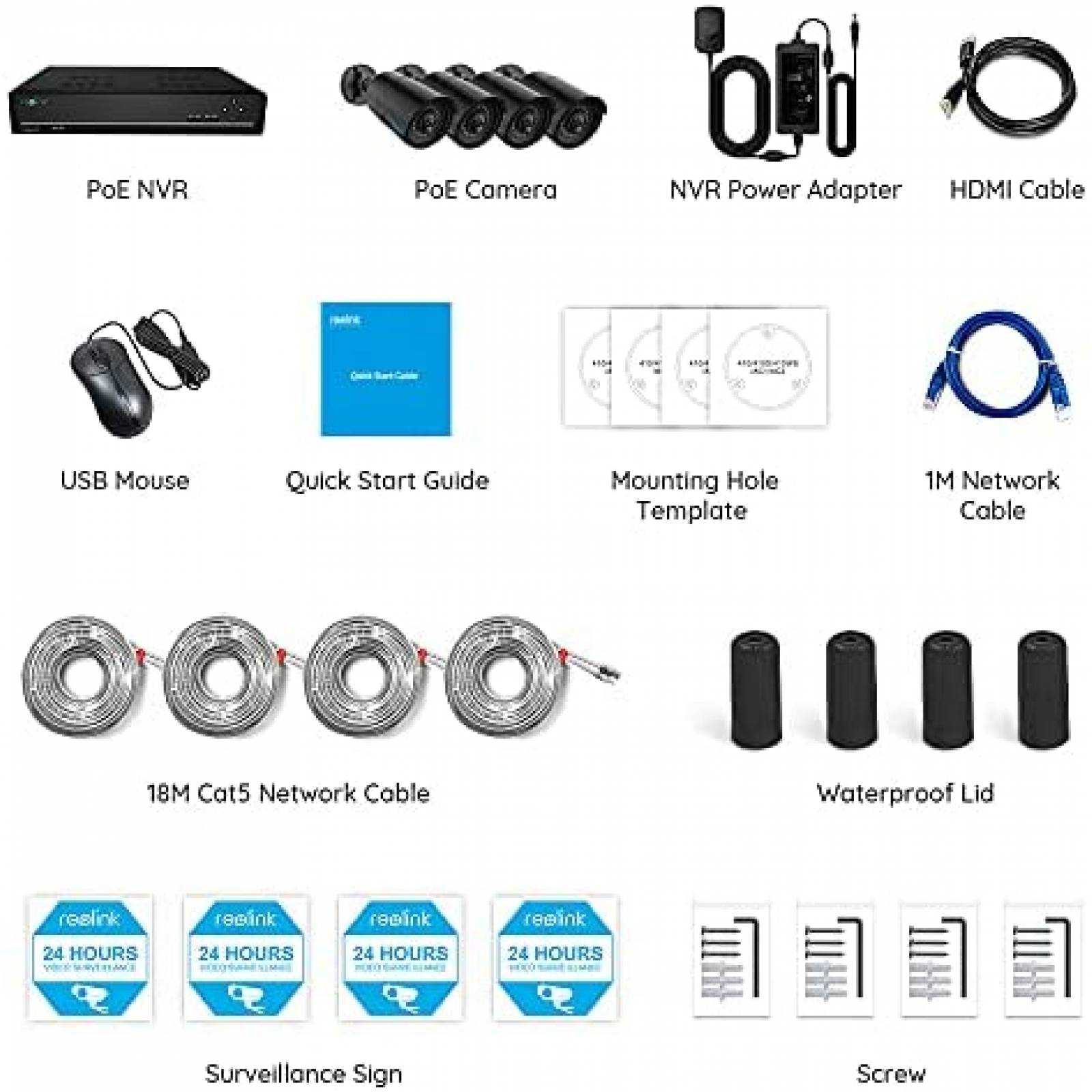 Kit de Vigilancia Reolink 8CH 2TB con 4 Camaras PoE -Negro