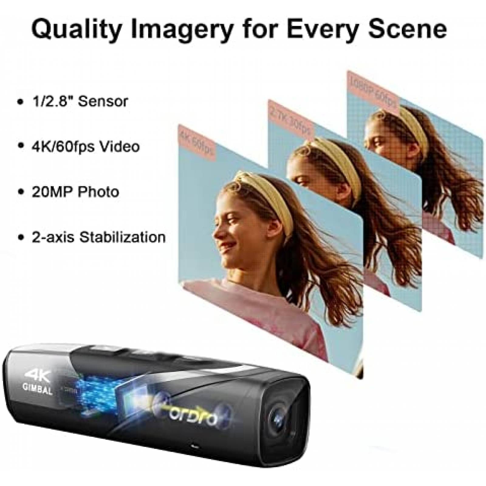 Camara Usable Ordro EP8 4K 60FPS Vlog Manos Libres -Negro