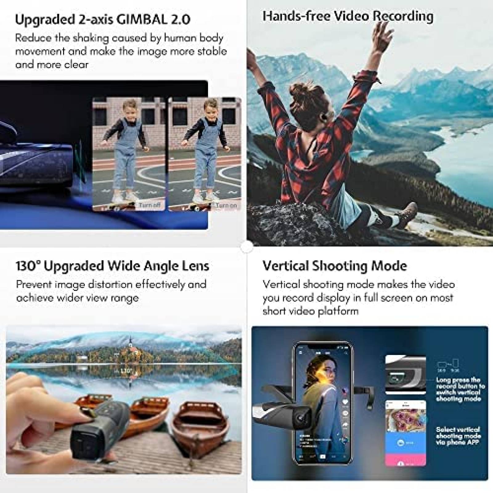 Camara Usable Ordro EP8 4K 60FPS Vlog Manos Libres -Negro