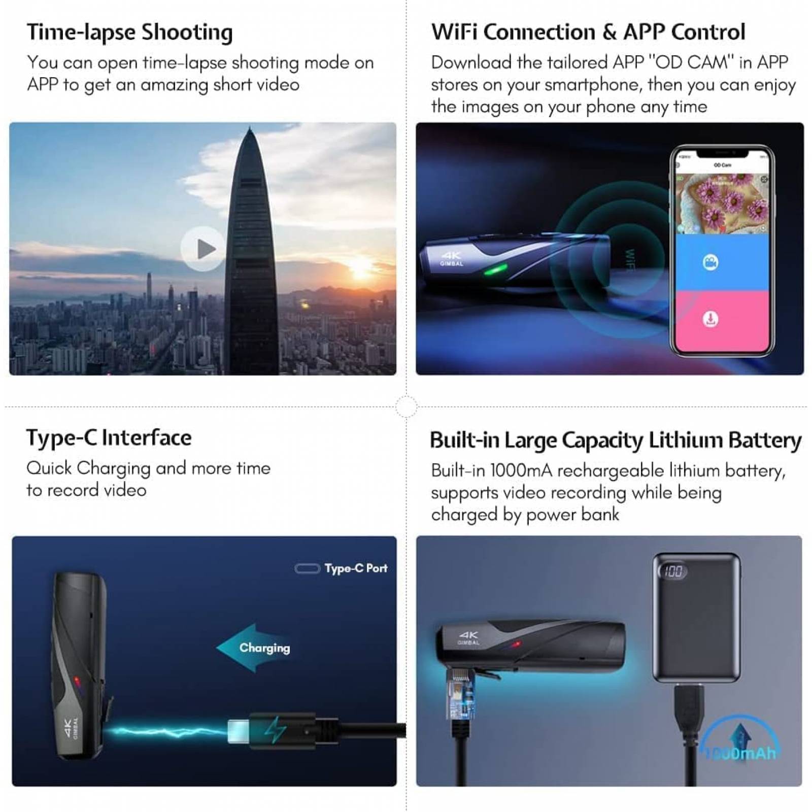 Camara Usable Ordro EP8 4K 60FPS Vlog Manos Libres -Negro