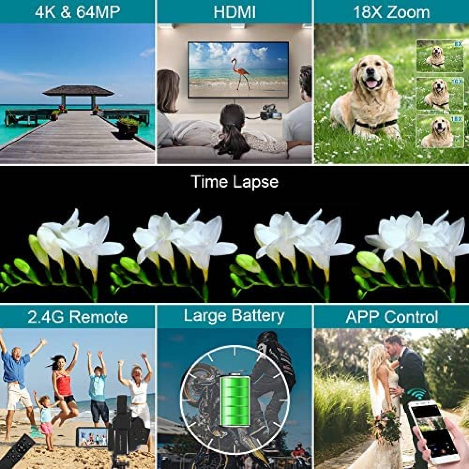 Videocamara 4K KOMERY RX200 64MP Stream Touch App 18X -N