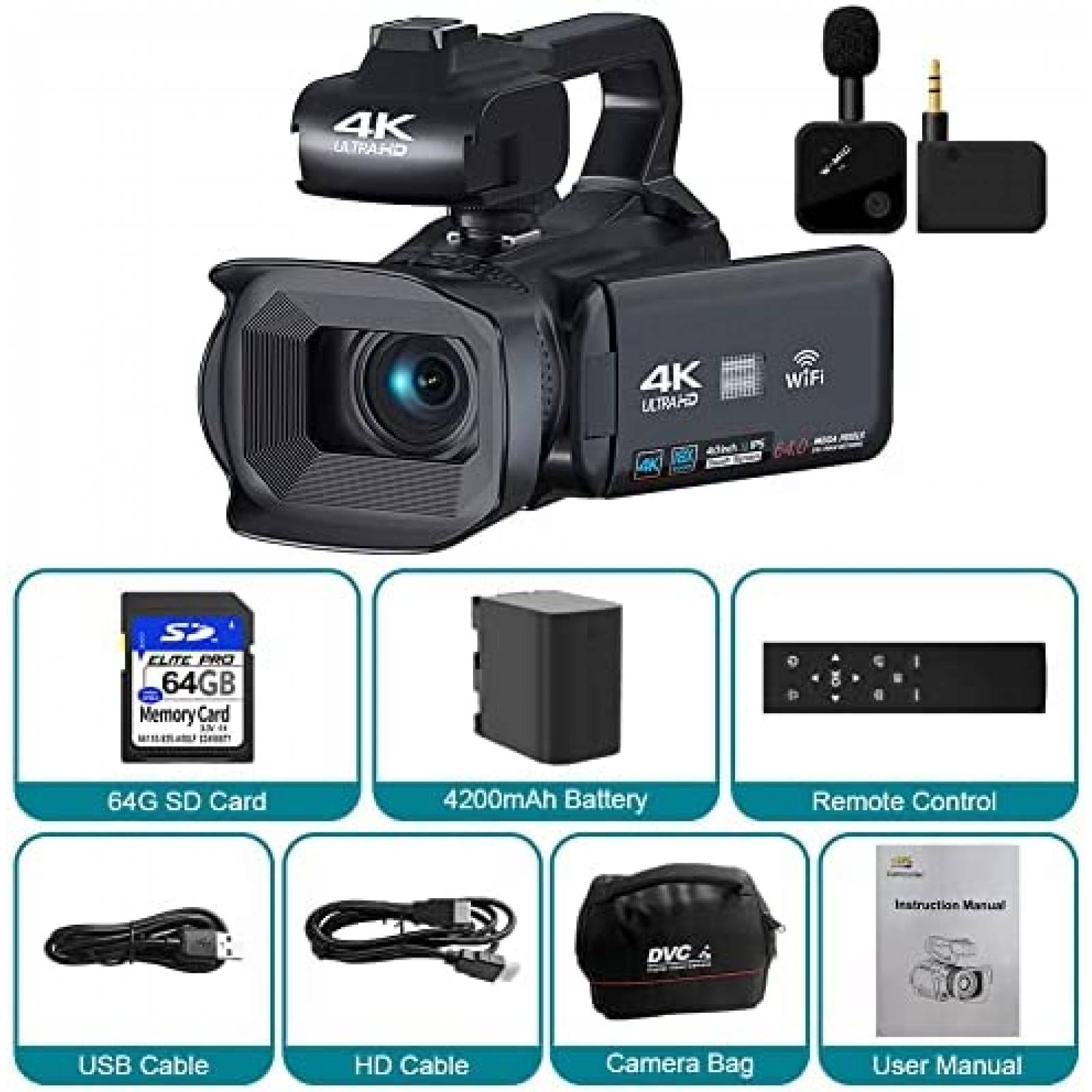 Videocamara 4K KOMERY RX200 64MP Stream Touch App 18X -N