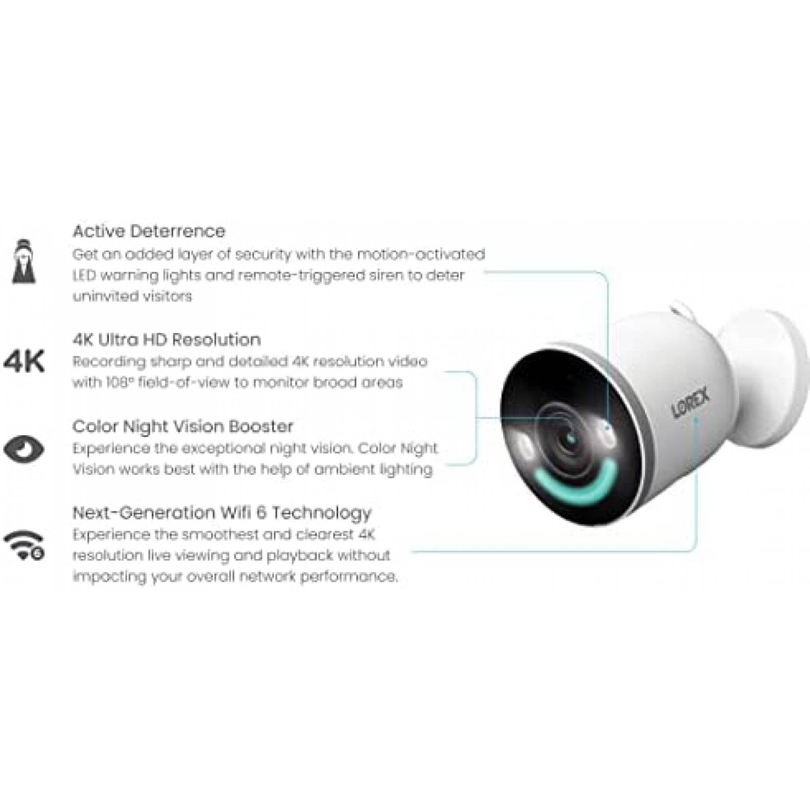 Camara de Seguridad Lorex 4K LED Interior Exterior WiFi