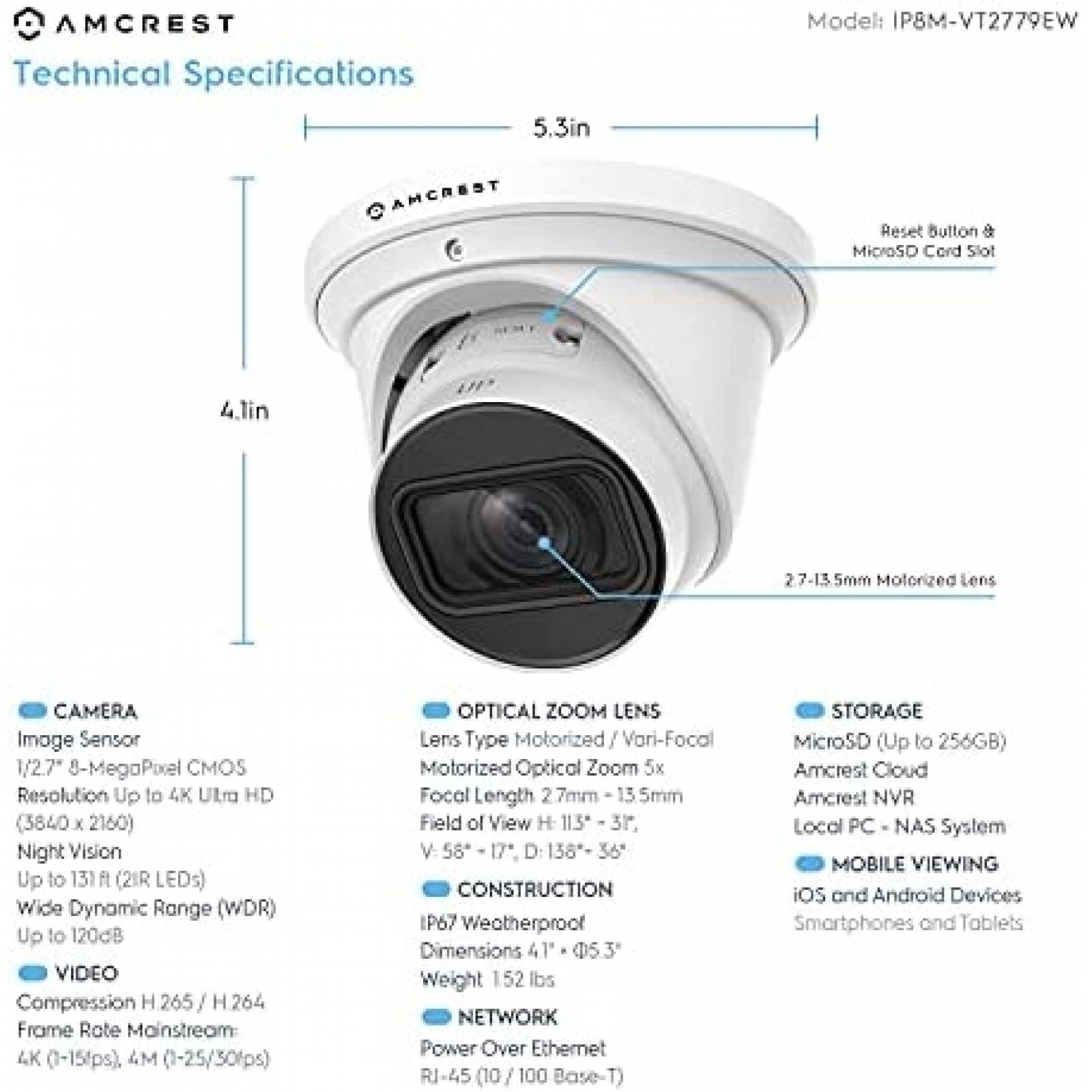Camara de Seguridad Amcrest IP8M-VT2779EW 4K IP PoE Exterior