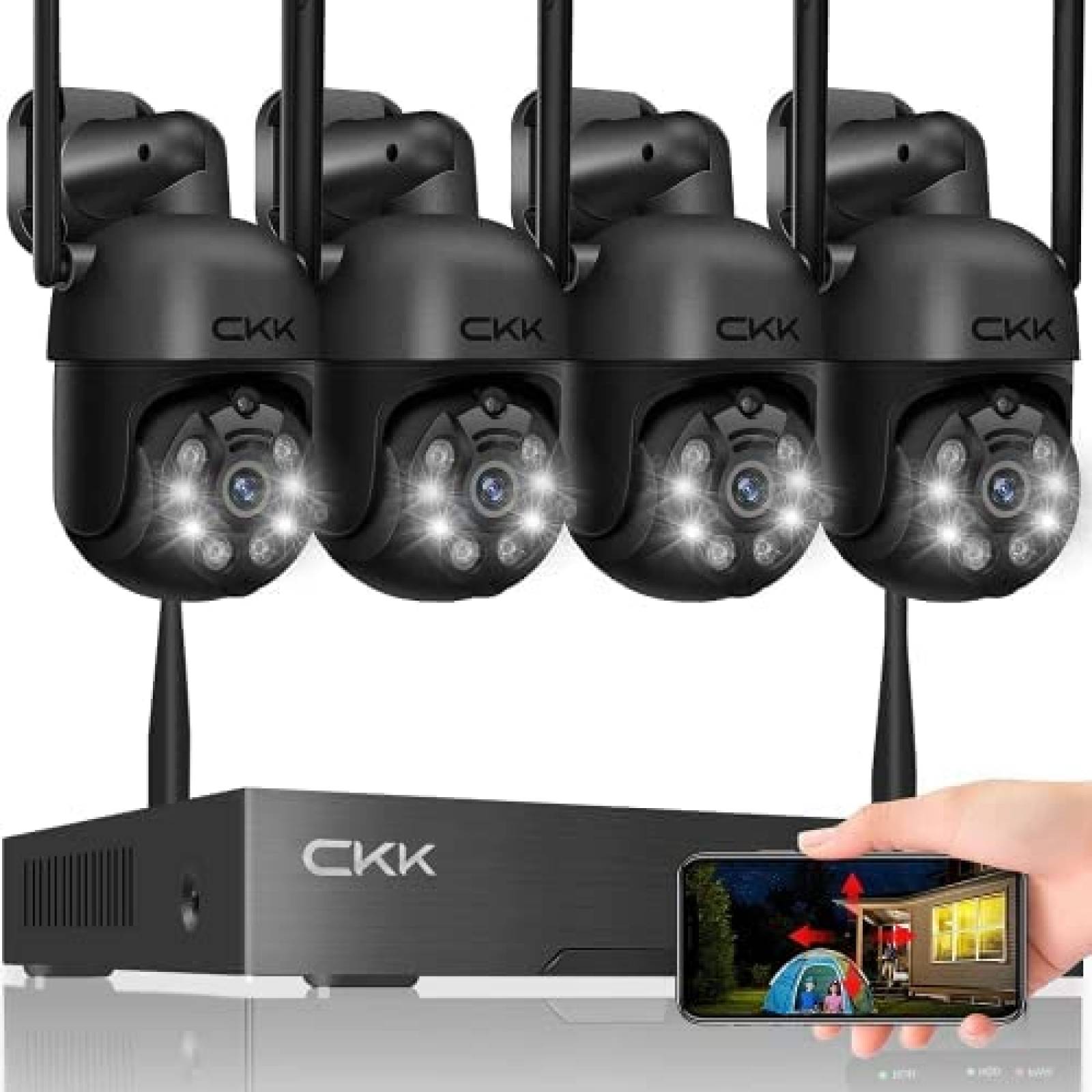 Sistema de Vigilancia CKK NVR con 4 Camaras PTZ con Luz