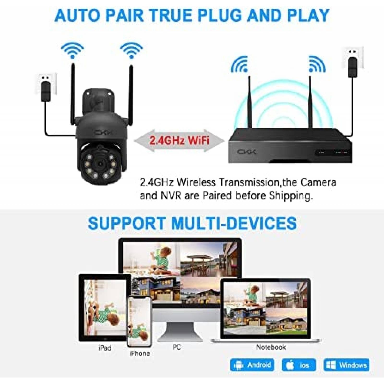 Sistema de Vigilancia CKK NVR con 4 Camaras PTZ con Luz