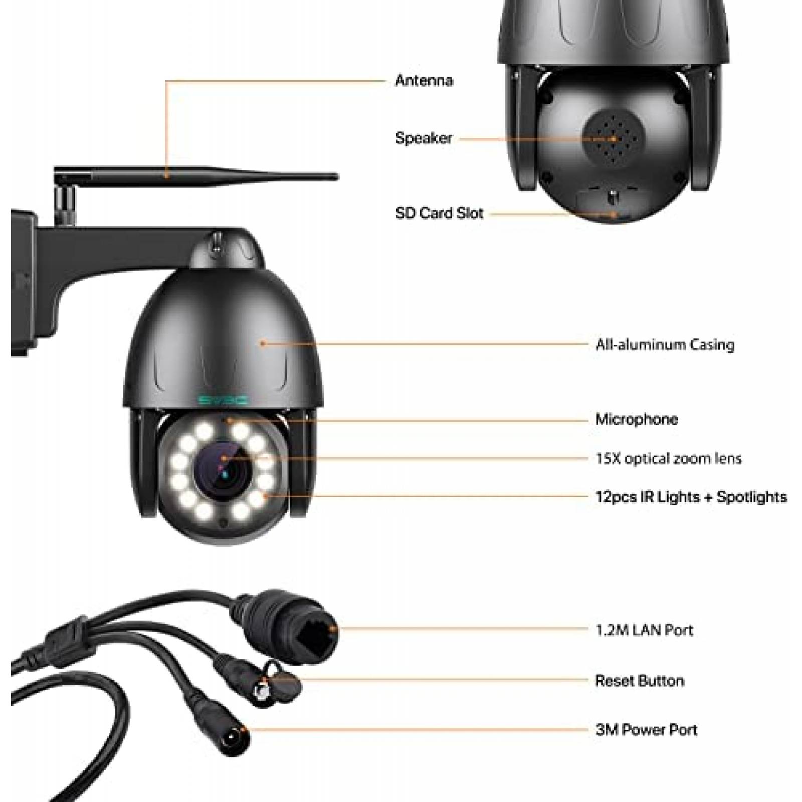 Camara de Seguridad SV3C C12 15X Zoom 5MP PTZ IP Exterior -N