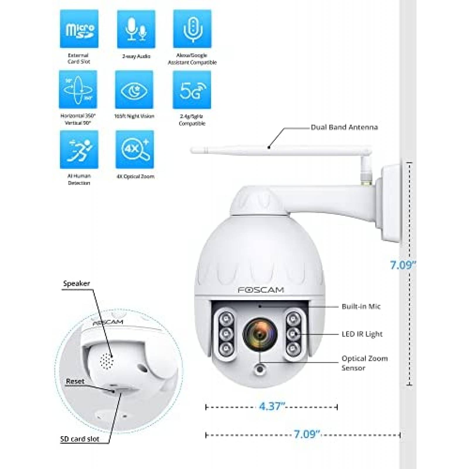 Camara de Seguridad FOSCAM SD4 2K Zoom optico 4x IP66 Blanco