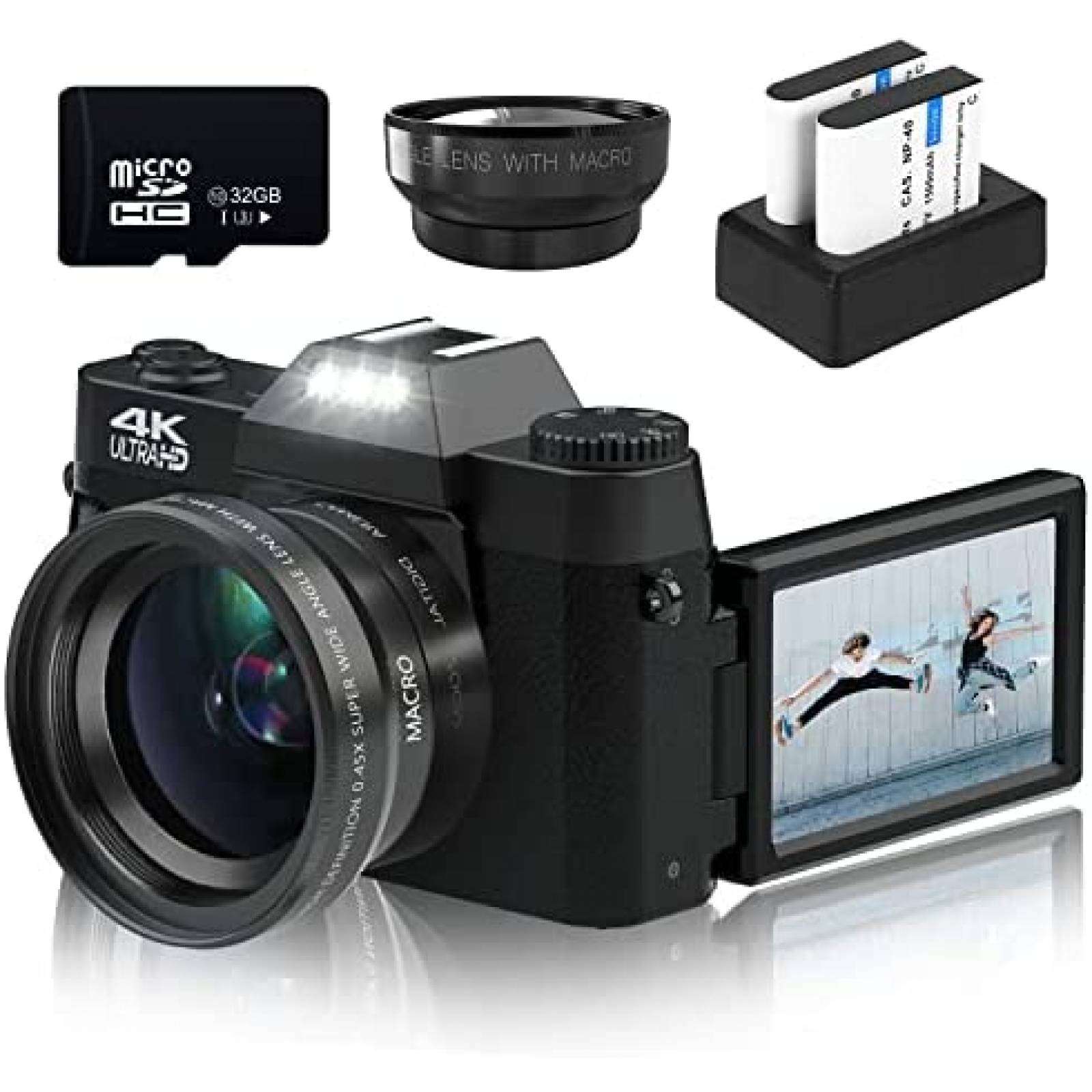 Camara Digital VETEK W01 4K 48MP 16X 32 GB Micro SD -Negro