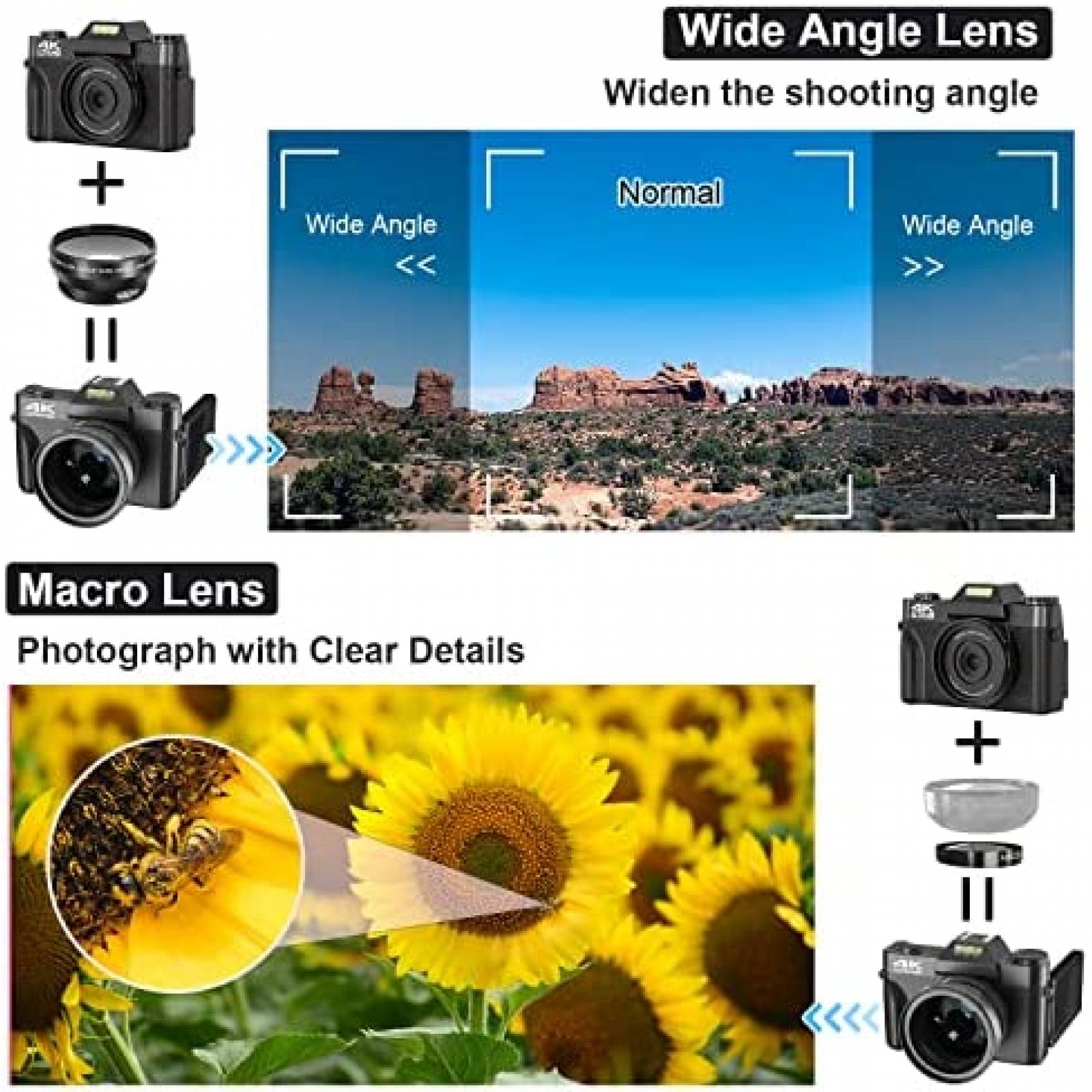 Camara Digital VETEK W01 4K 48MP 16X 32 GB Micro SD -Negro