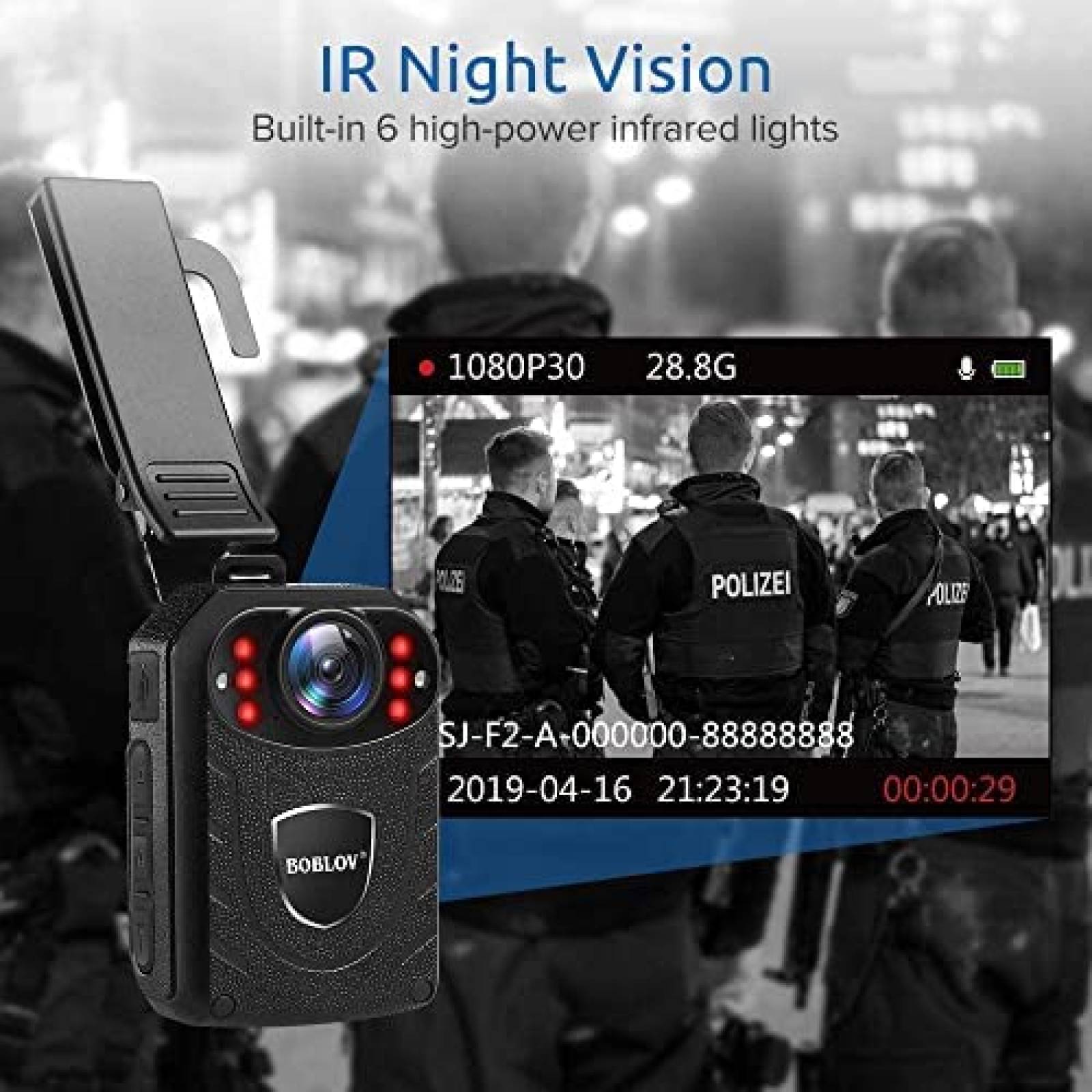 Camara de Policia BOBLOV KJ21 1296P 8-10hrs de Grabacion -N