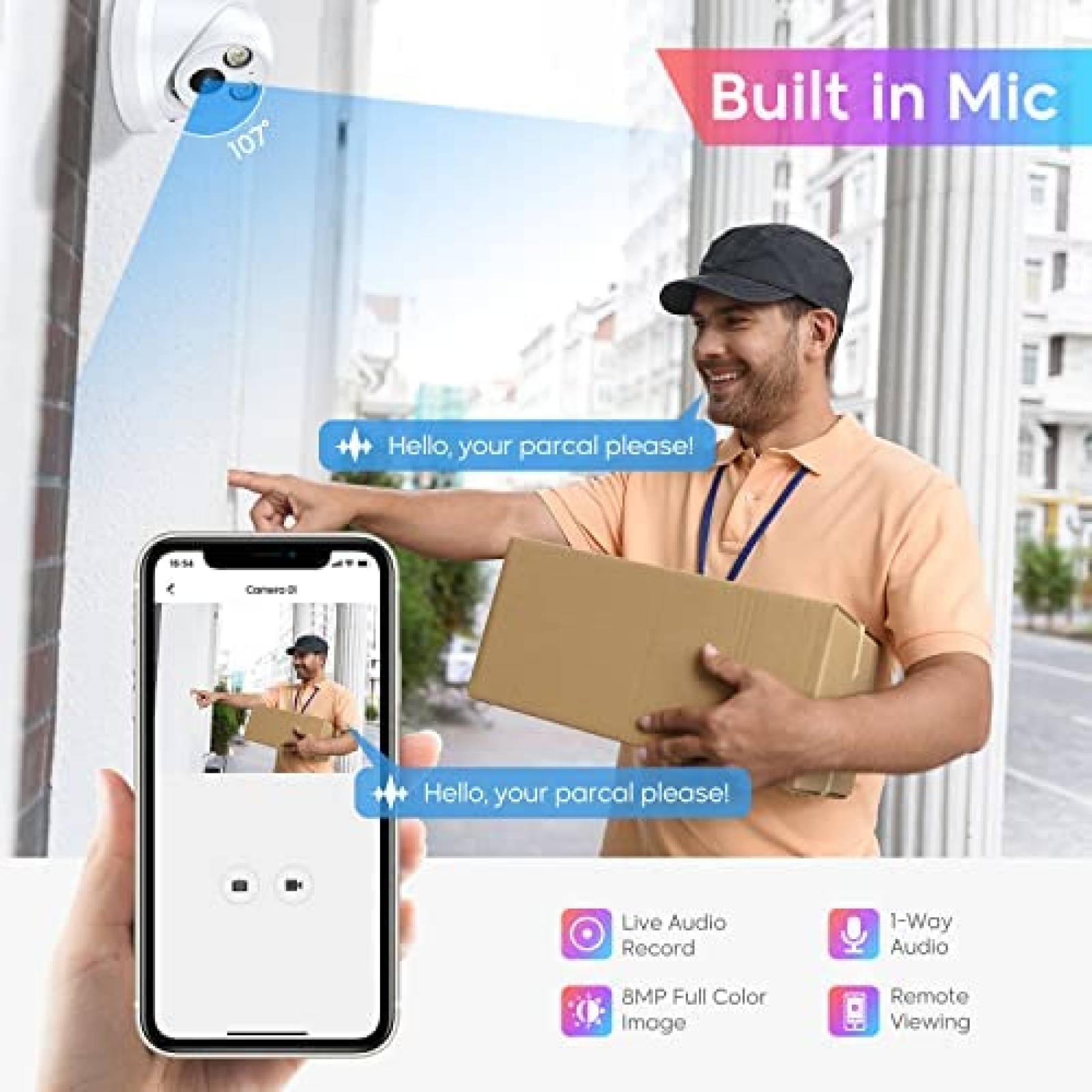 Camara de Seguridad HITOSINO 8MP PoE IP Full Color Exterior