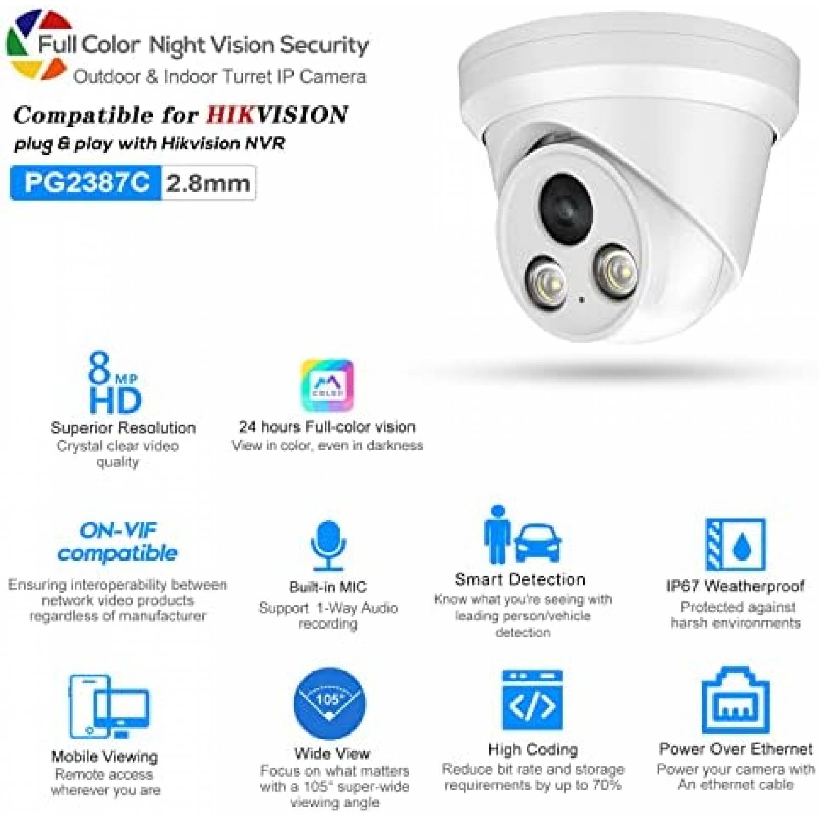 Camara de Seguridad PANOEAGLE PG2387C 8MP IP PoE Exterior