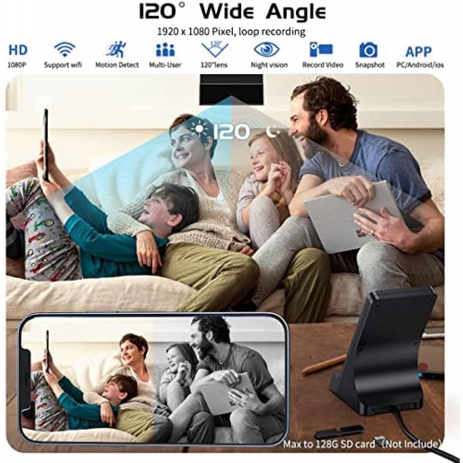 Camara Oculta LIZVIE Con cargador Inalambrico 1080P HD -Neg