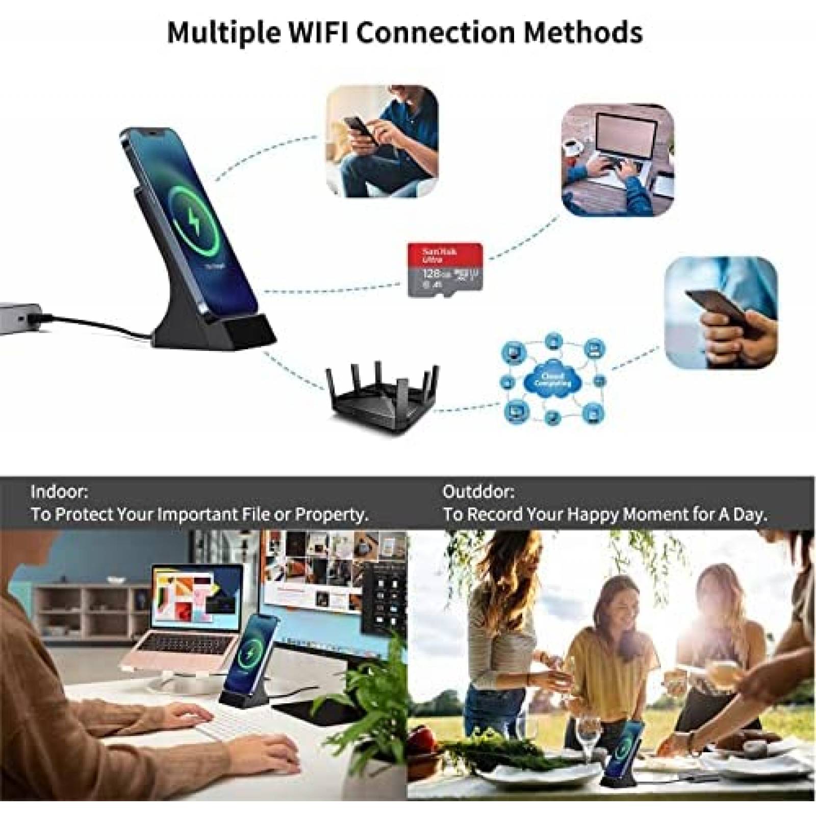 Camara Oculta LIZVIE Con cargador Inalambrico 1080P HD -Neg