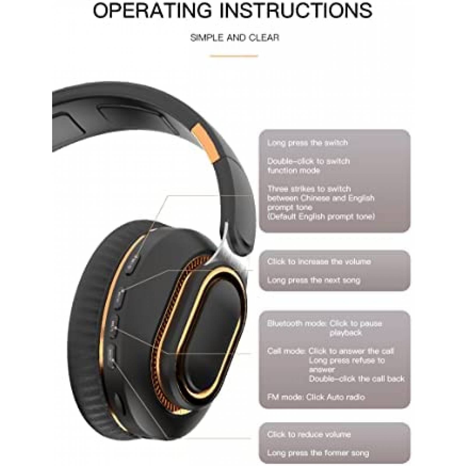 Audifonos E-SHIDAI H7 Plegable Bluetooth Sonido 3D -Naranja