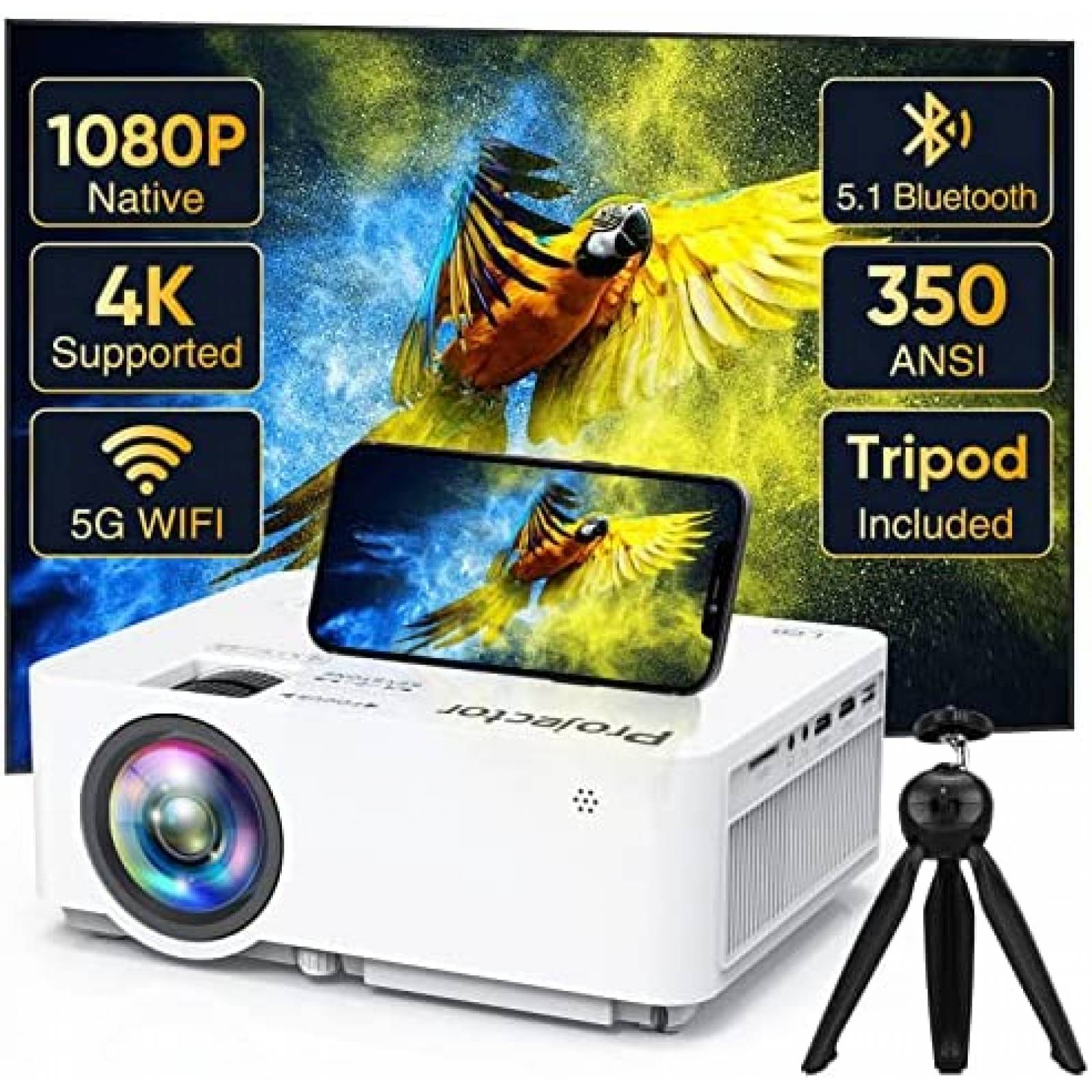 Proyector Projector 350 ANSI Lumenes 1080p WiFi 4K -Blanco