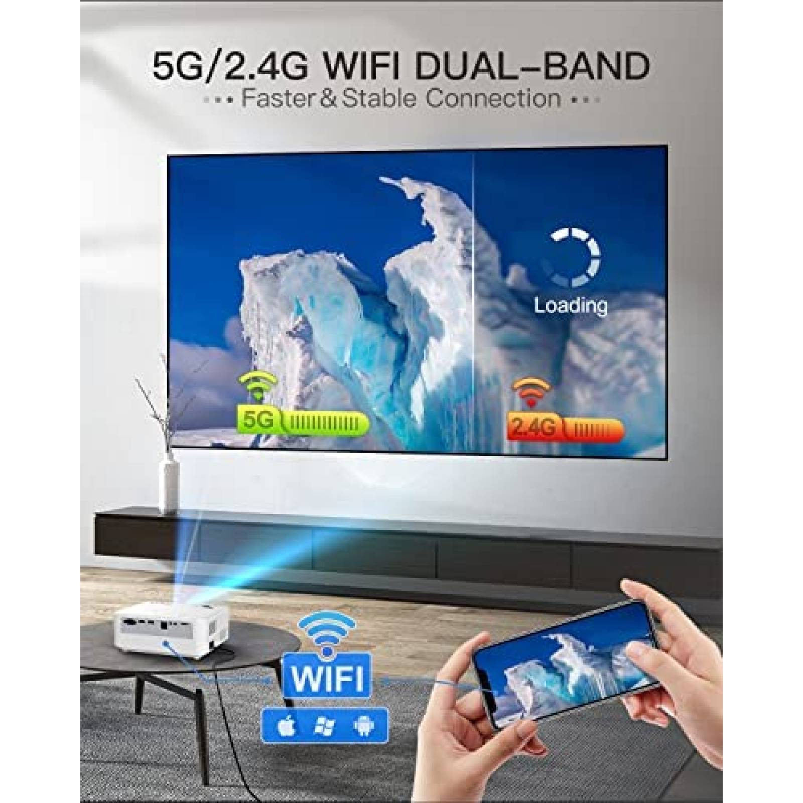 Proyector ROVOMKO 550 ANSI 16000 Lumenes 1080p 4K -Blanco