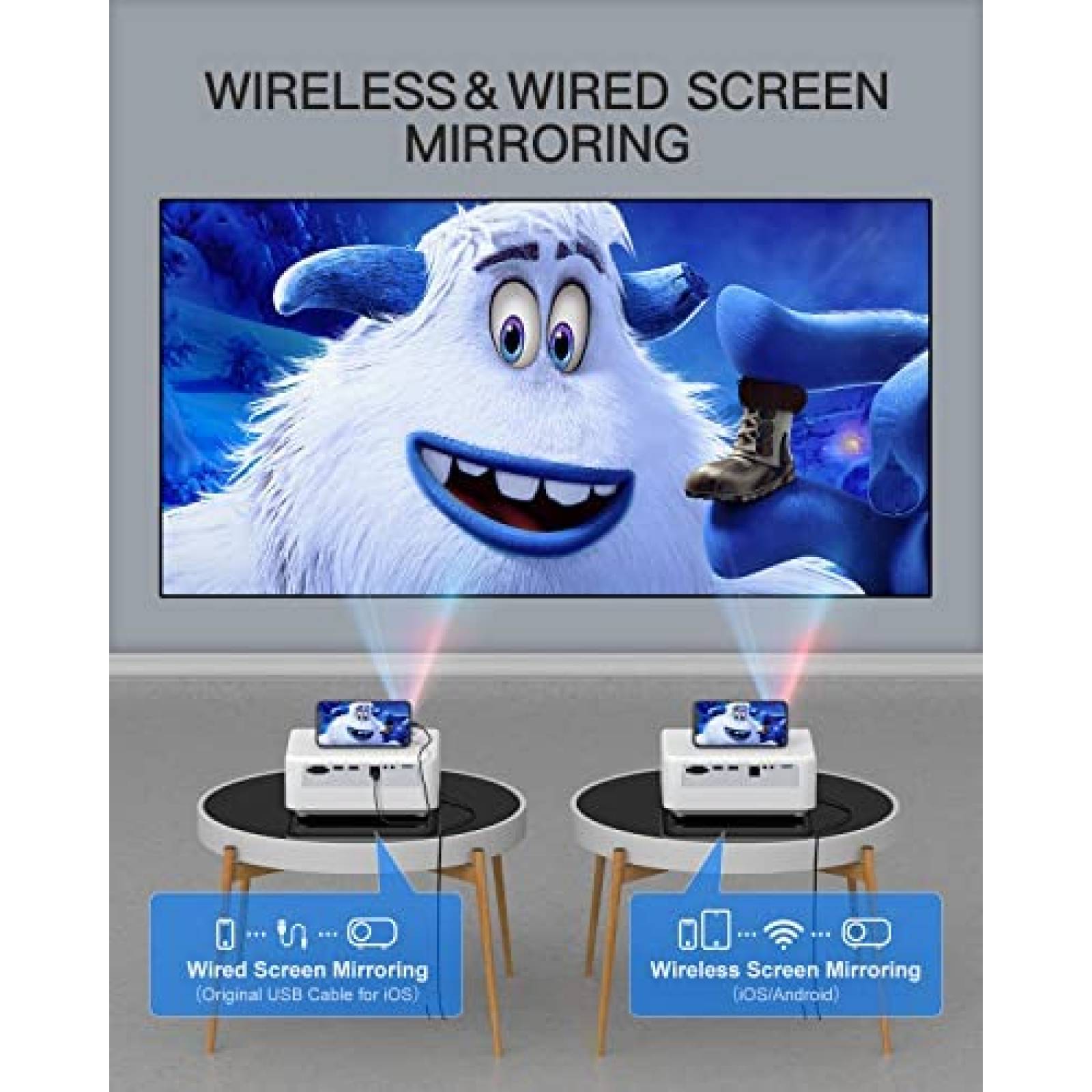 Proyector ROVOMKO 550 ANSI 16000 Lumenes 1080p 4K -Blanco