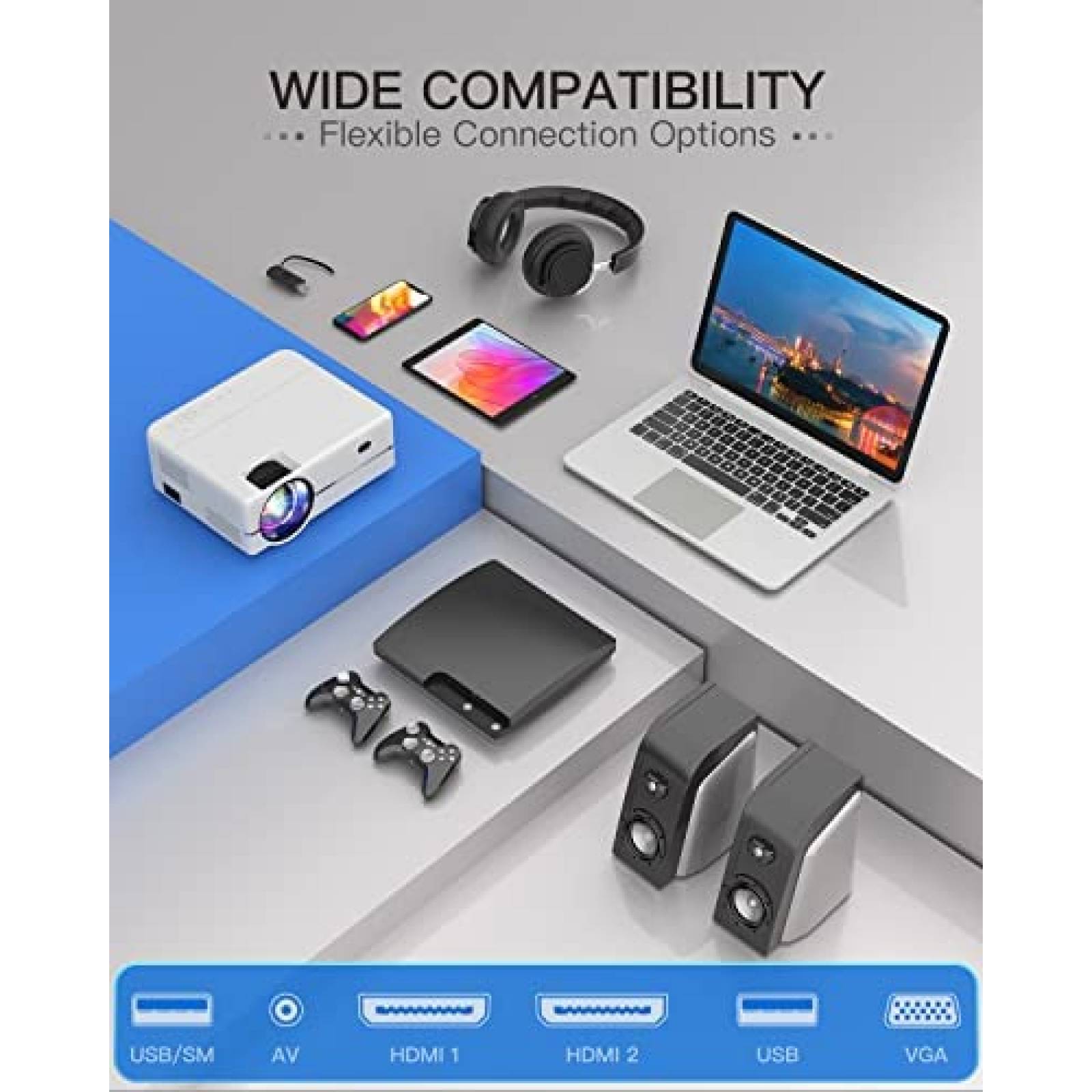 Proyector ROVOMKO 550 ANSI 16000 Lumenes 1080p 4K -Blanco