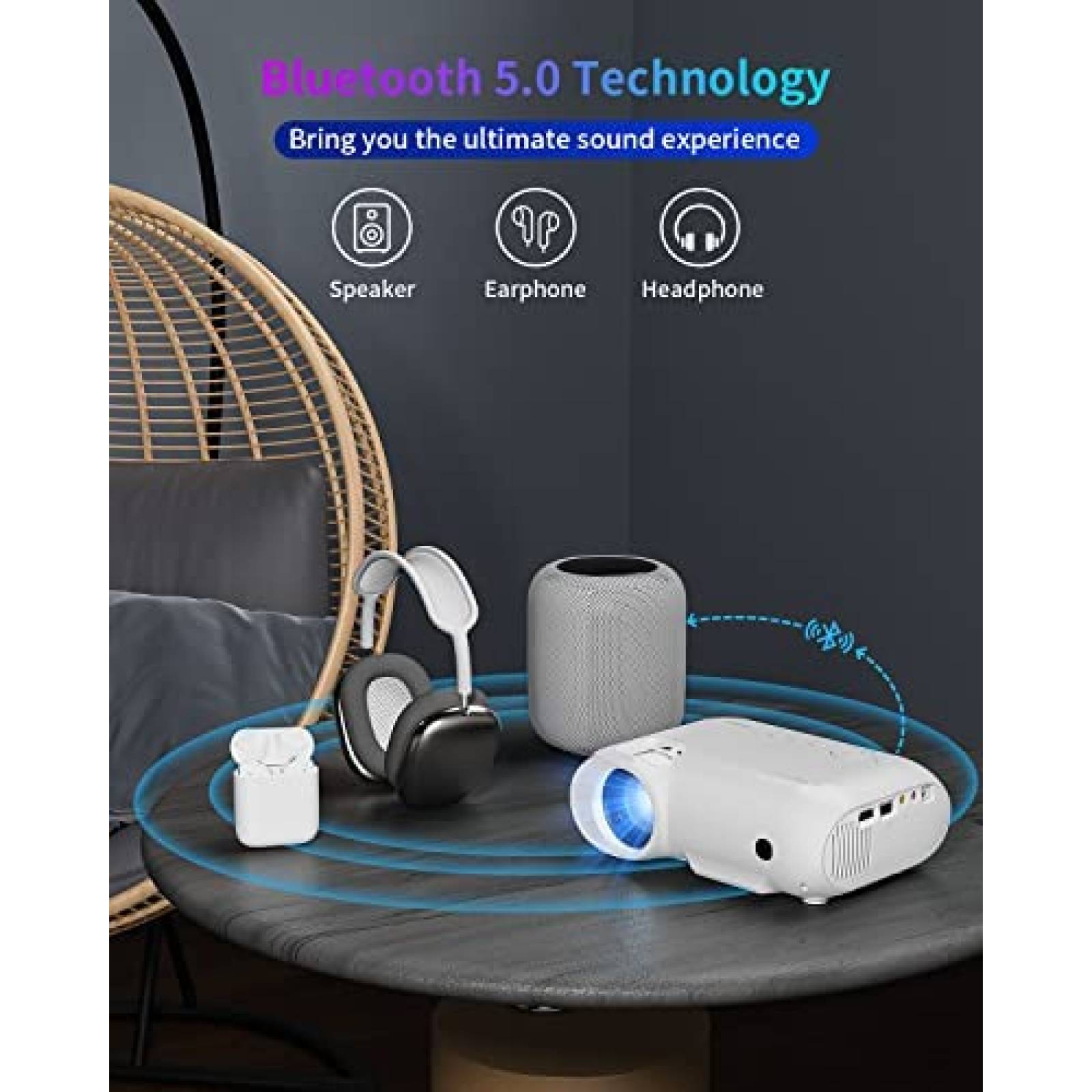 Proyector YOTON Portable 1080P Con Cable HDMI -Blanco