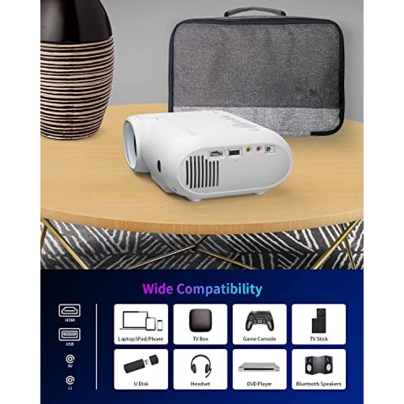 Proyector YOTON Portable 1080P Con Cable HDMI -Blanco